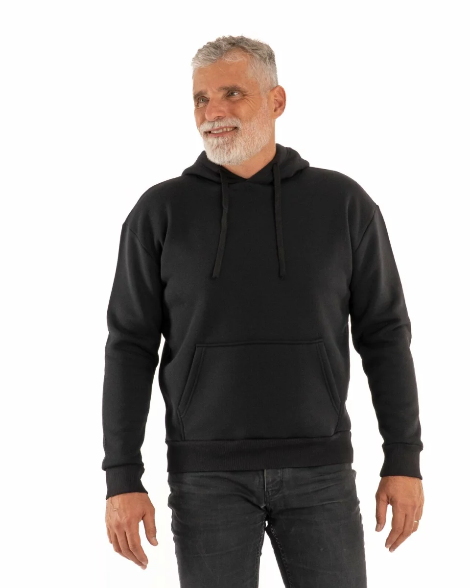Hanorac negru bărbați oversize cu glugă, gros și pufos F.4010