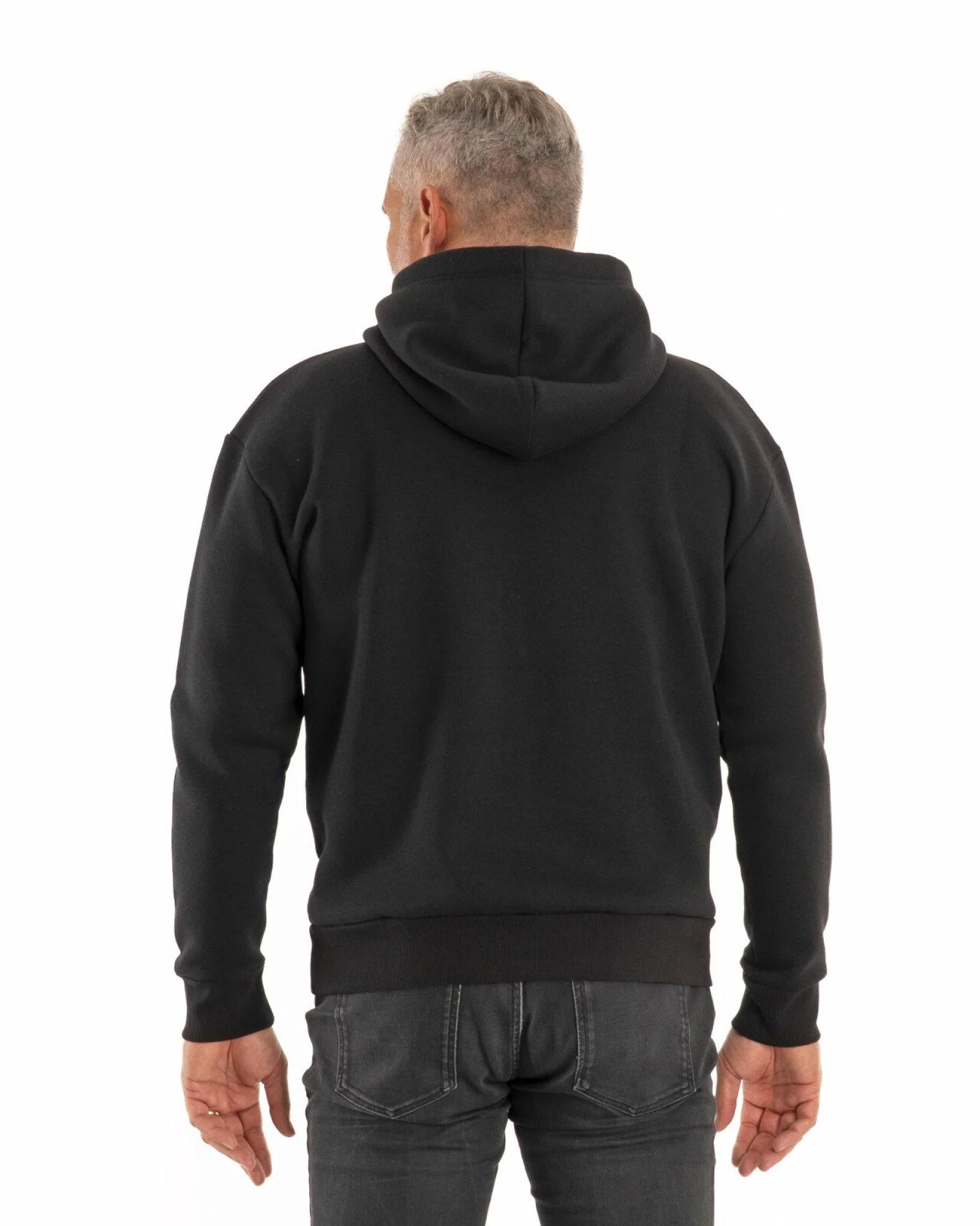 Hanorac negru bărbați oversize cu glugă, gros și pufos F.4010