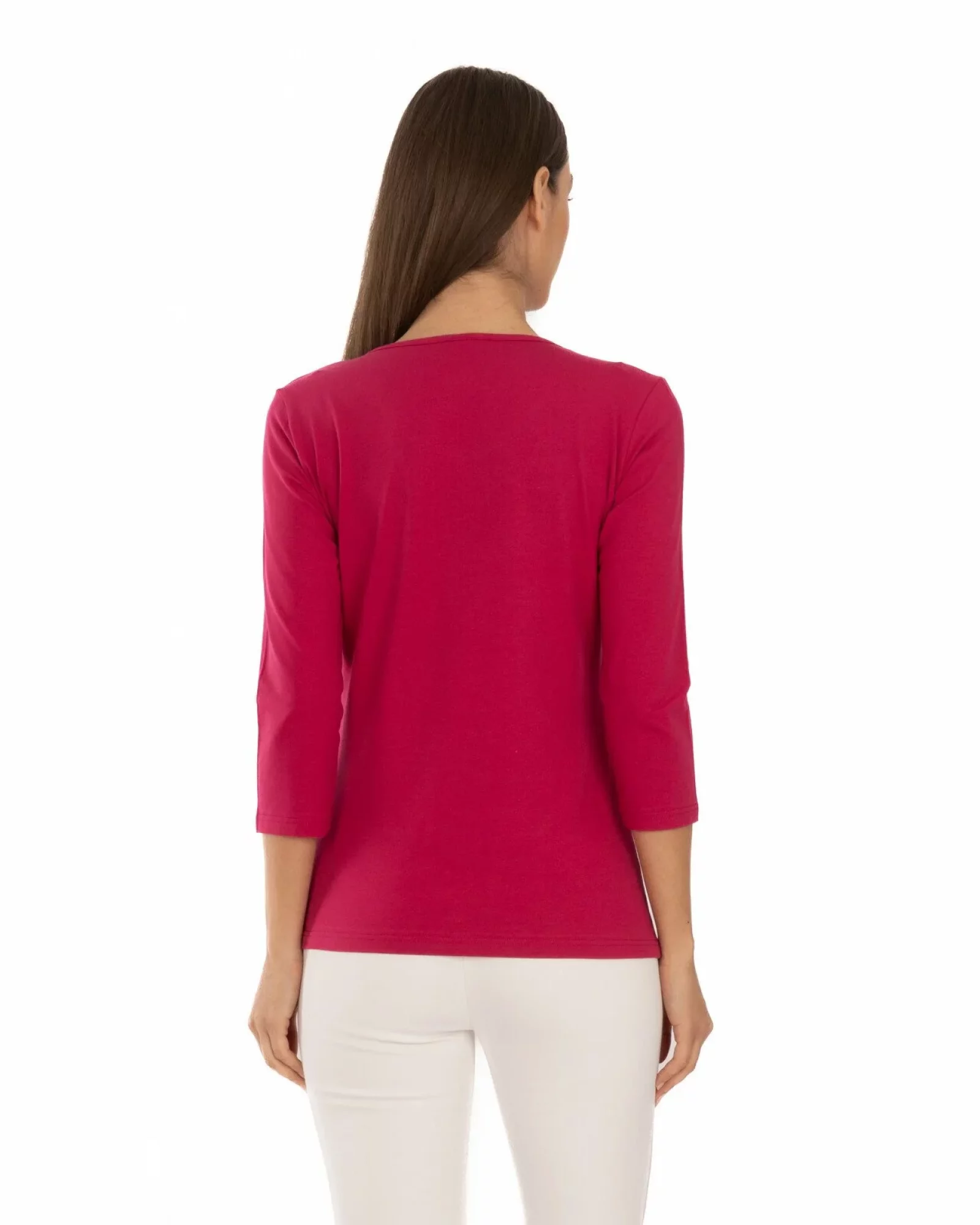 Bluza damă bumbac rosie ciresiu mânecă 3/4