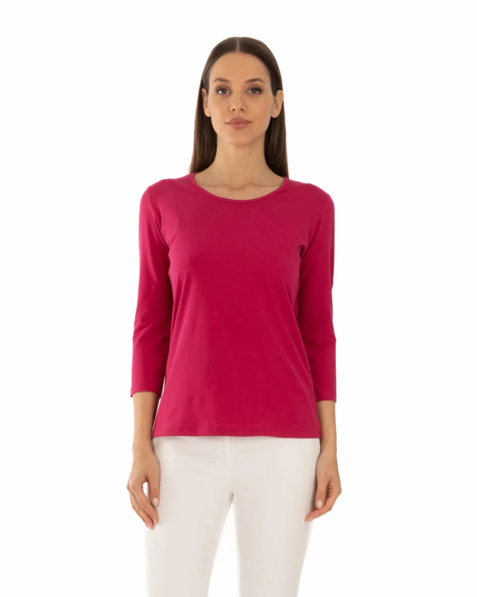 Bluza damă bumbac rosie ciresiu mânecă 3/4