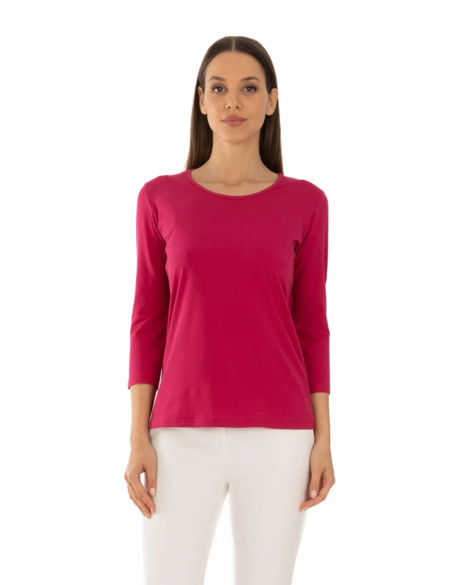 Bluza damă bumbac rosie ciresiu mânecă 3/4