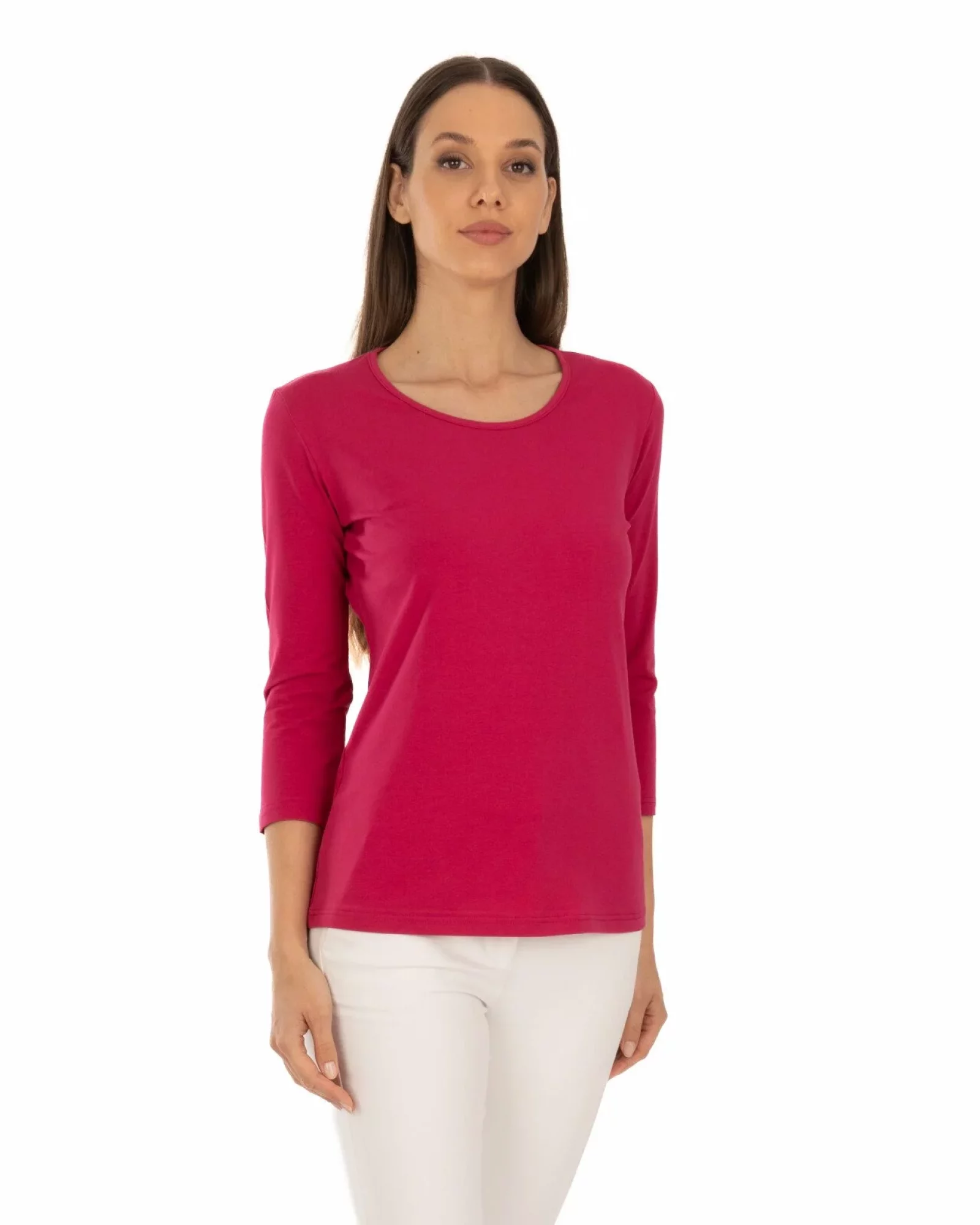 Bluza damă bumbac rosie ciresiu mânecă 3/4