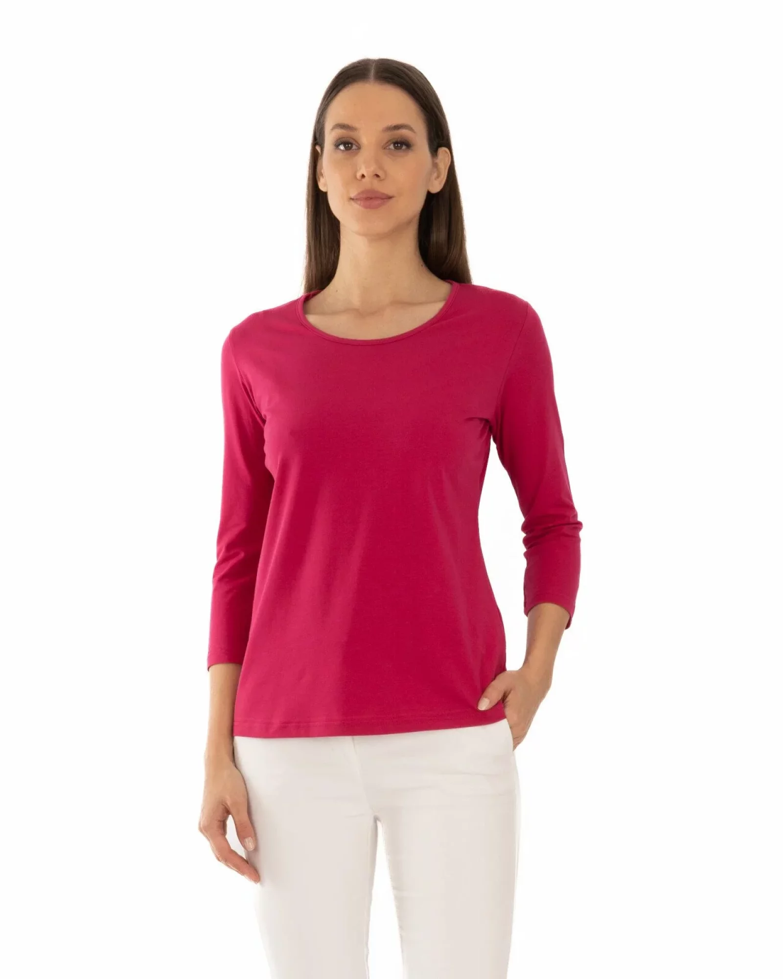 Bluza damă bumbac rosie ciresiu mânecă 3/4