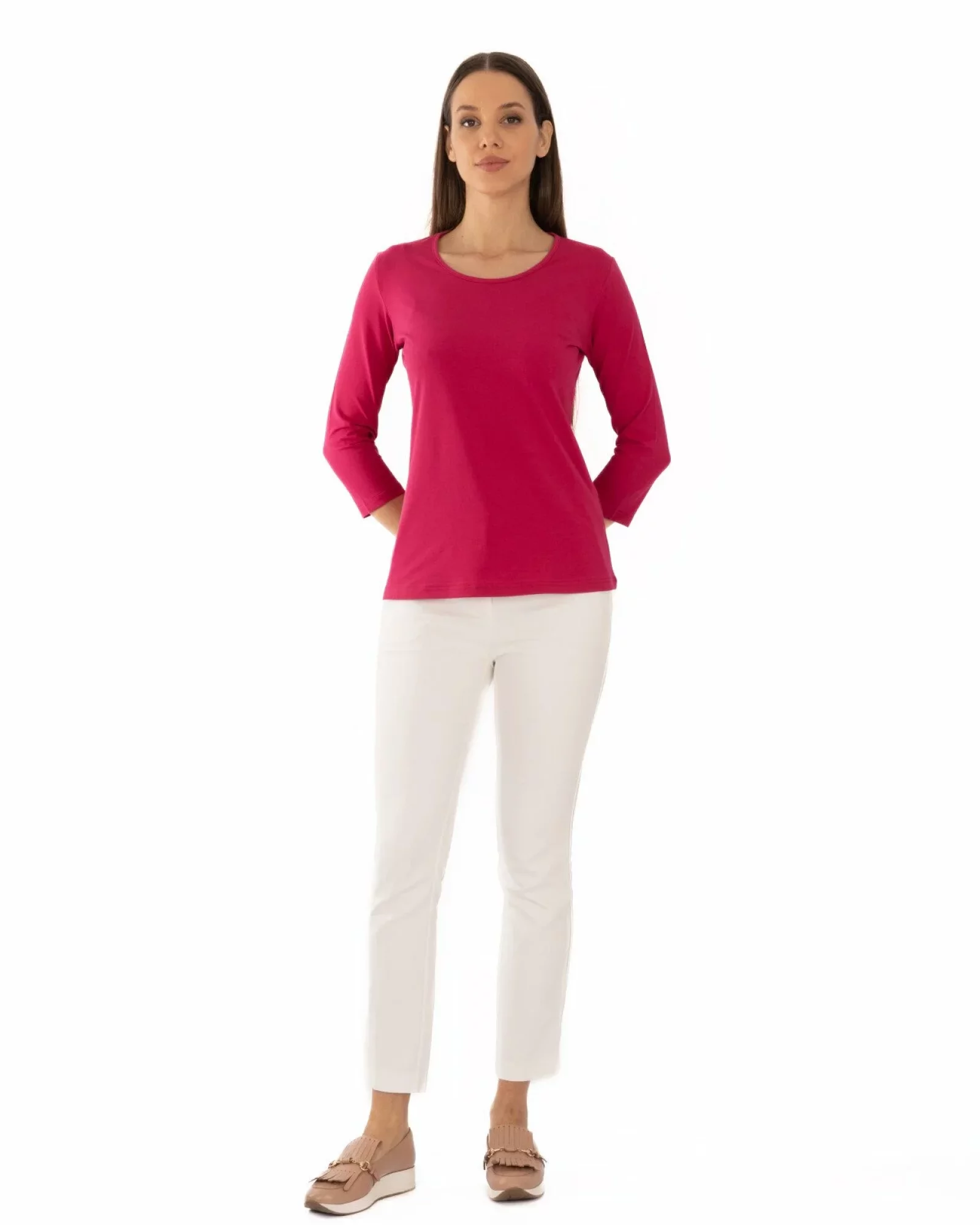 Bluza damă bumbac rosie ciresiu mânecă 3/4