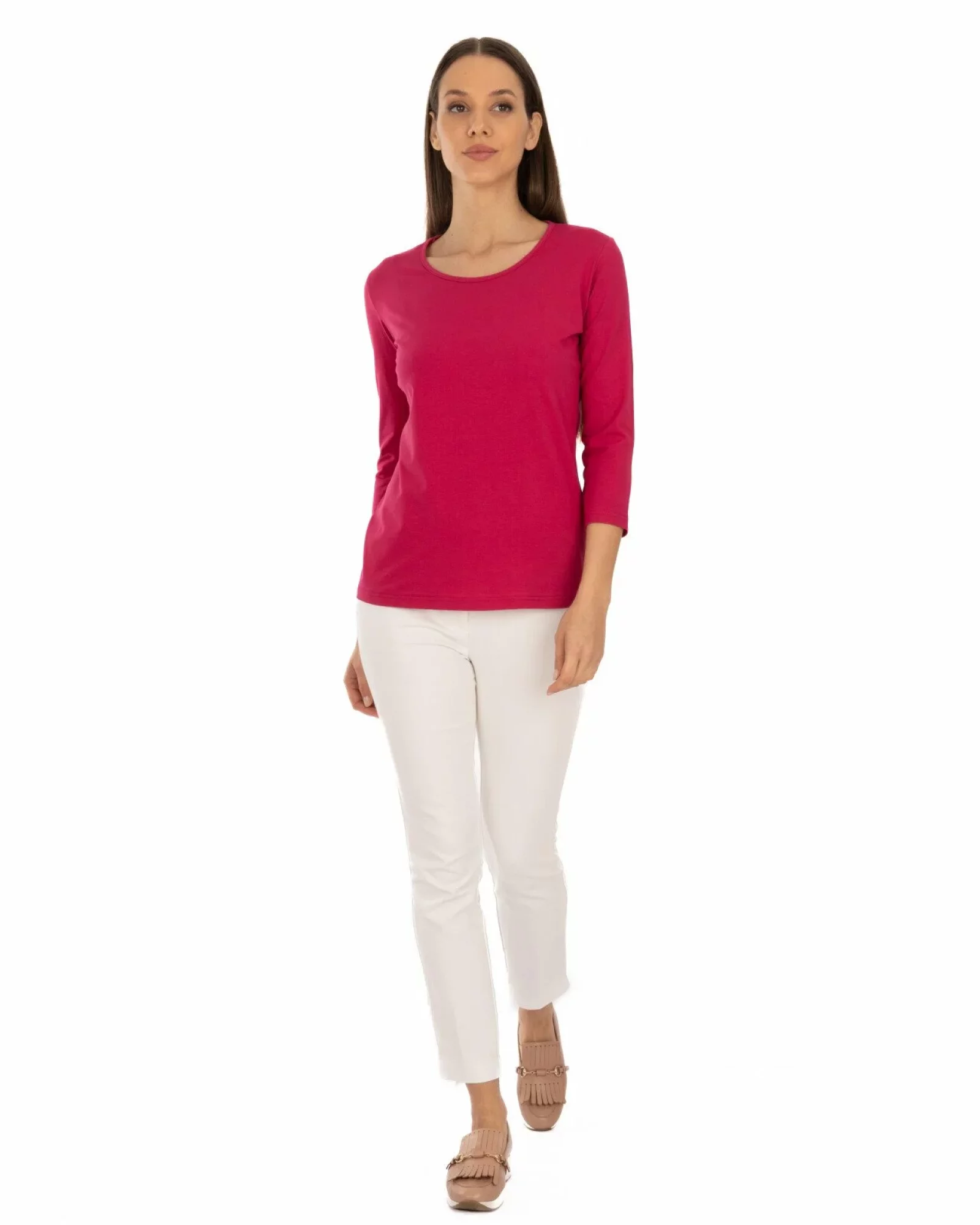 Bluza damă bumbac rosie ciresiu mânecă 3/4