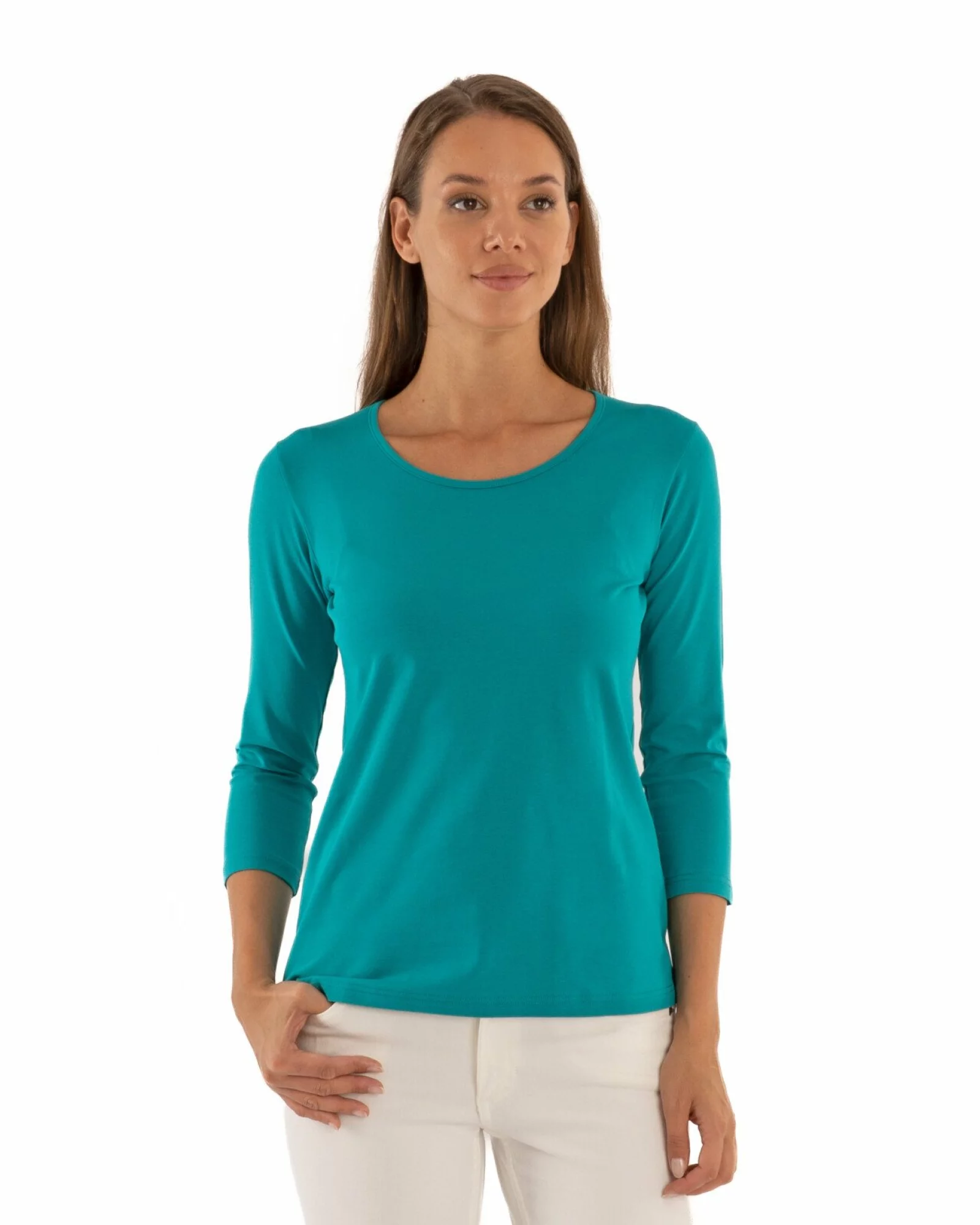 Bluza damă bumbac turcoaz mânecă 3/4