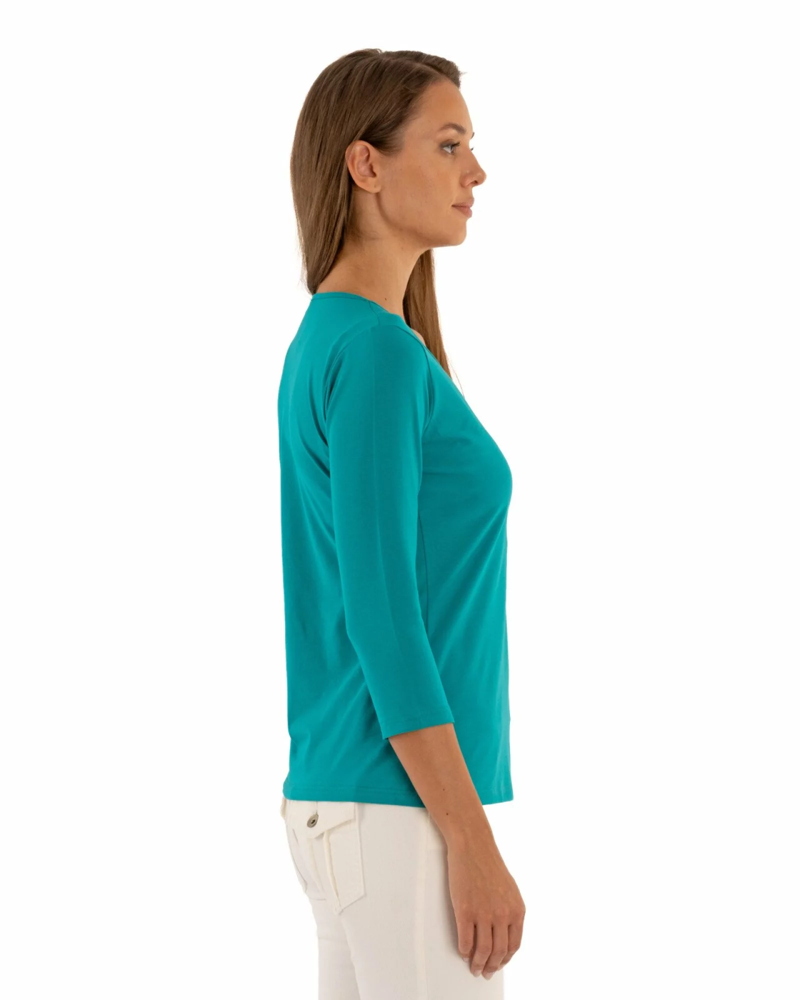 Bluza damă bumbac turcoaz mânecă 3/4