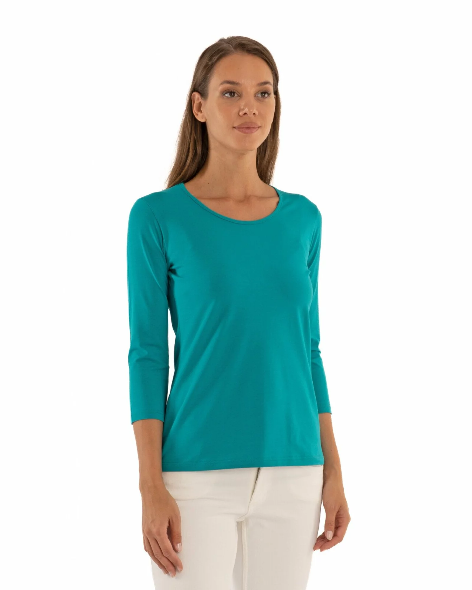 Bluza damă bumbac turcoaz mânecă 3/4