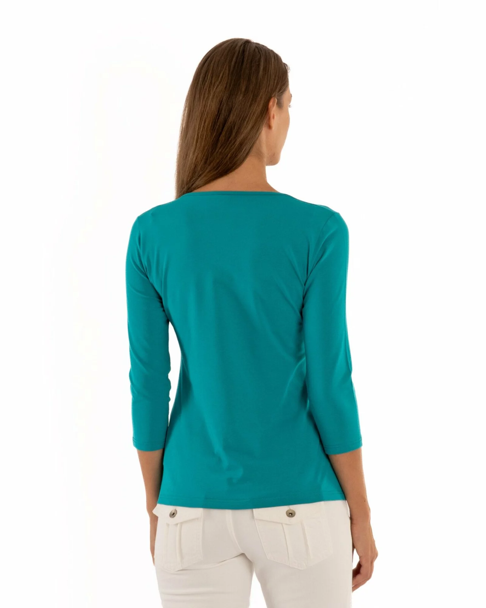 Bluza damă bumbac turcoaz mânecă 3/4