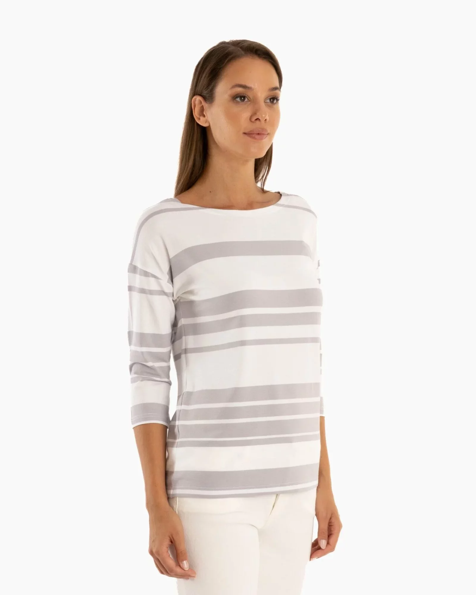 Bluza dungi alb cu gri deschis