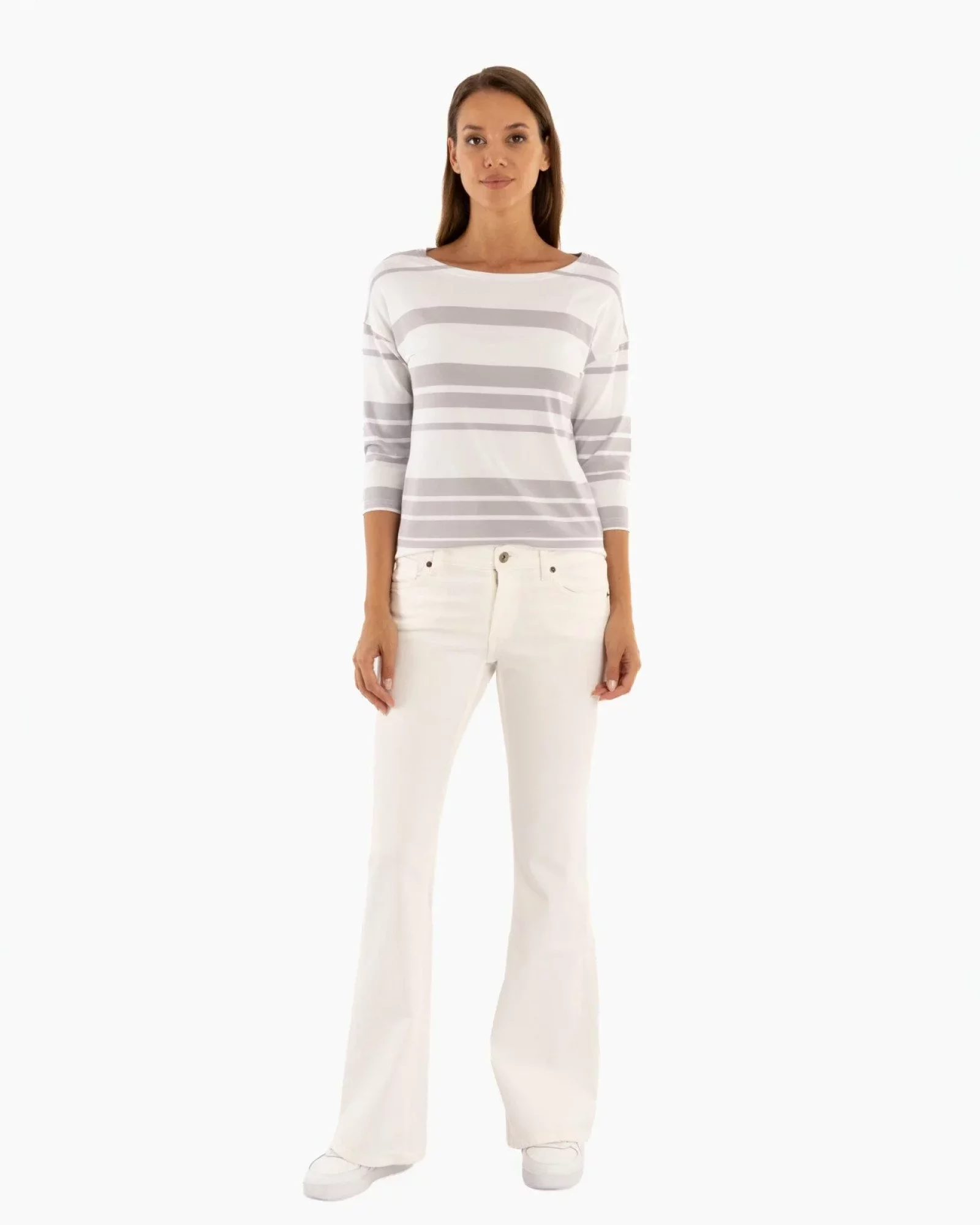 Bluza dungi alb cu gri deschis