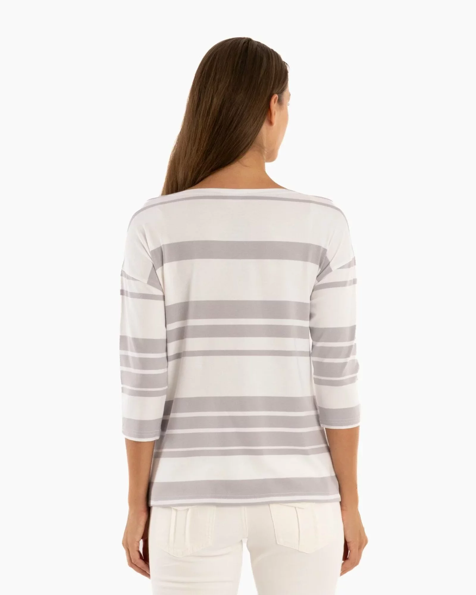 Bluza dungi alb cu gri deschis
