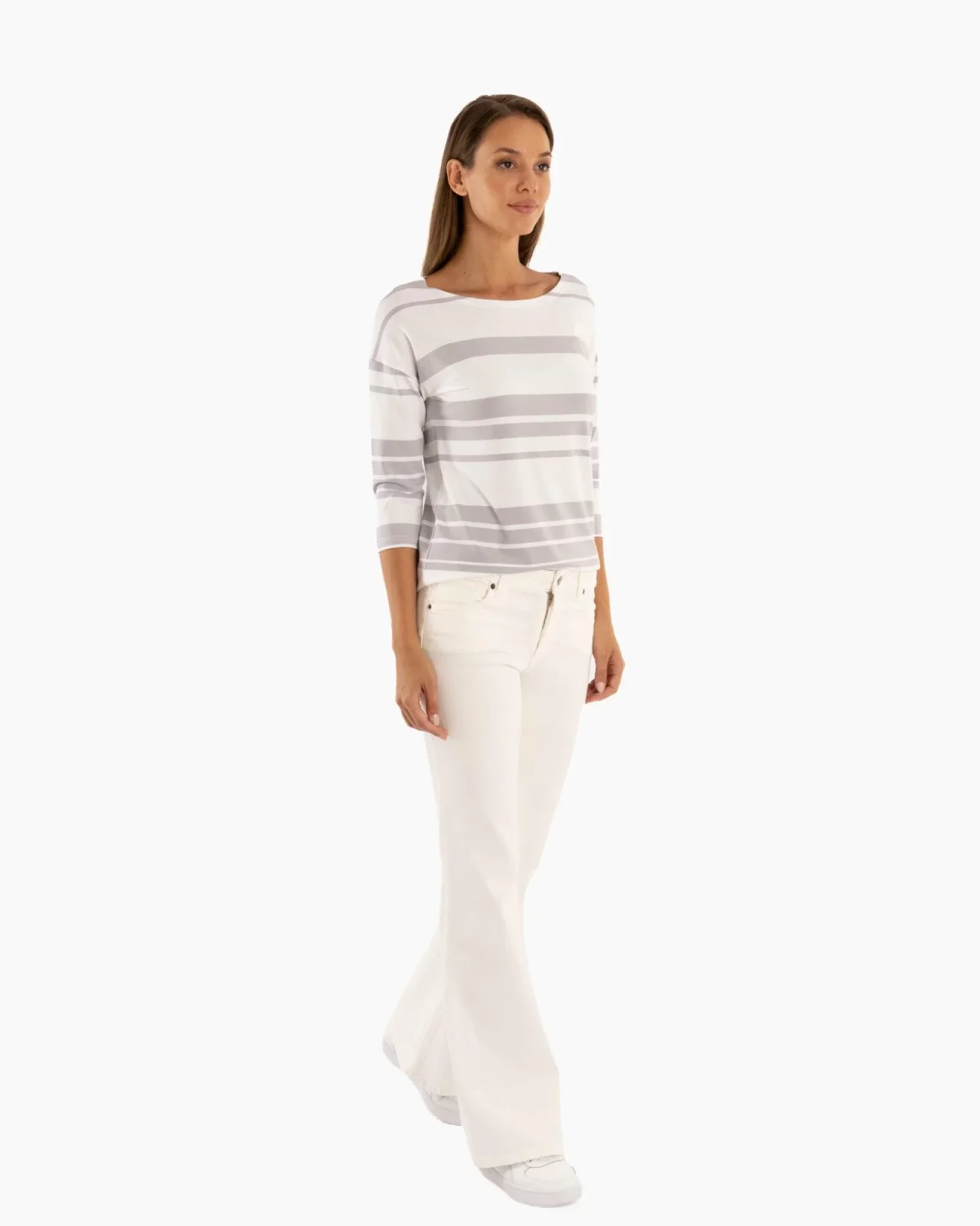 Bluza dungi alb cu gri deschis