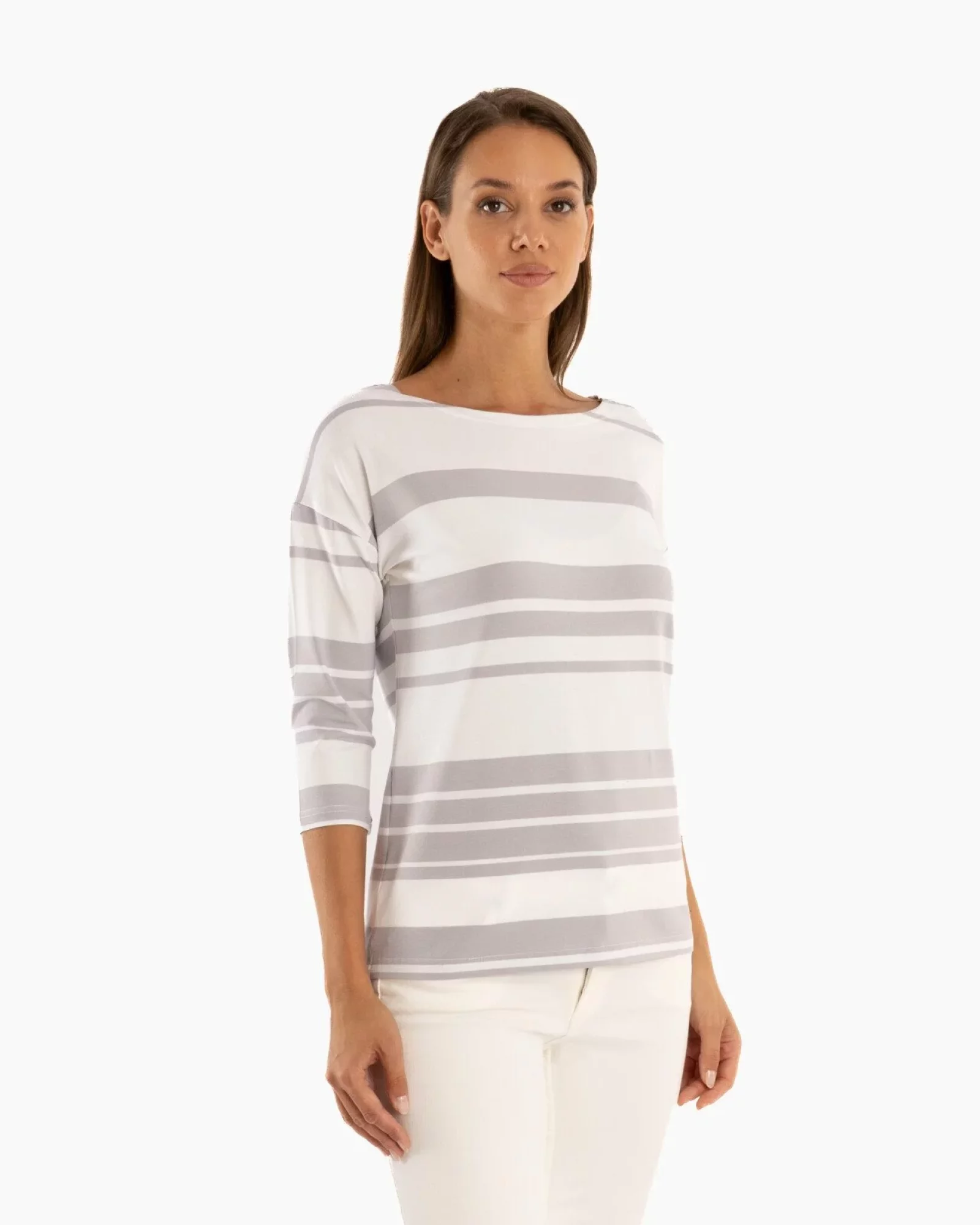 Bluza dungi alb cu gri deschis