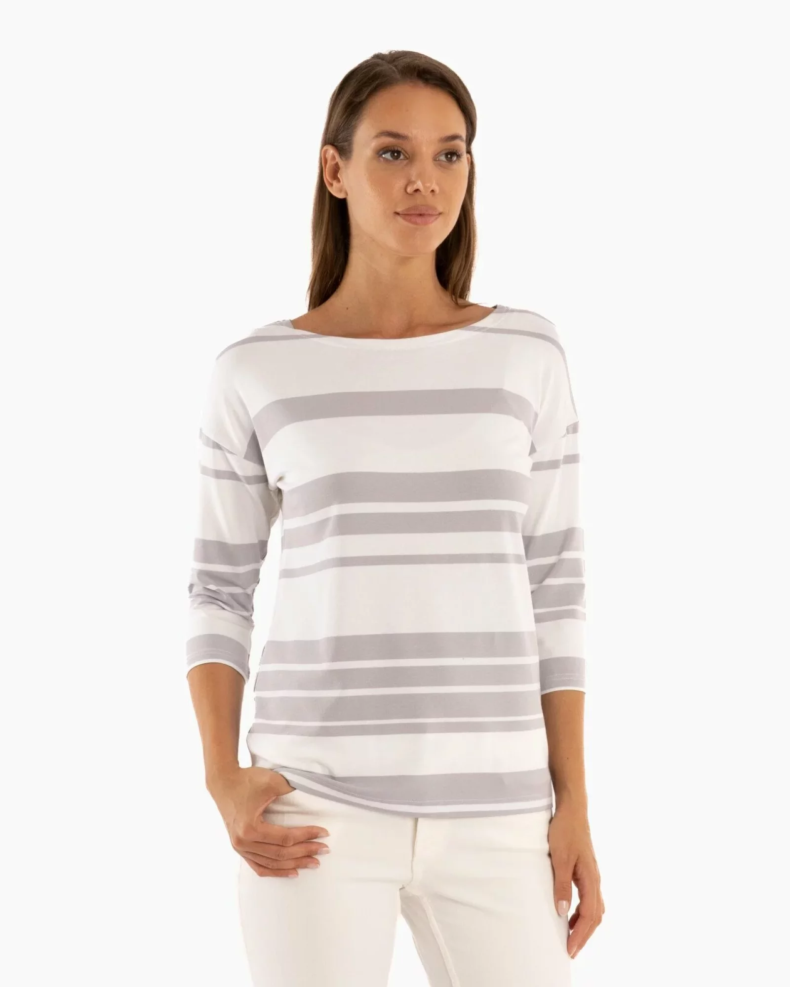 Bluza dungi alb cu gri deschis