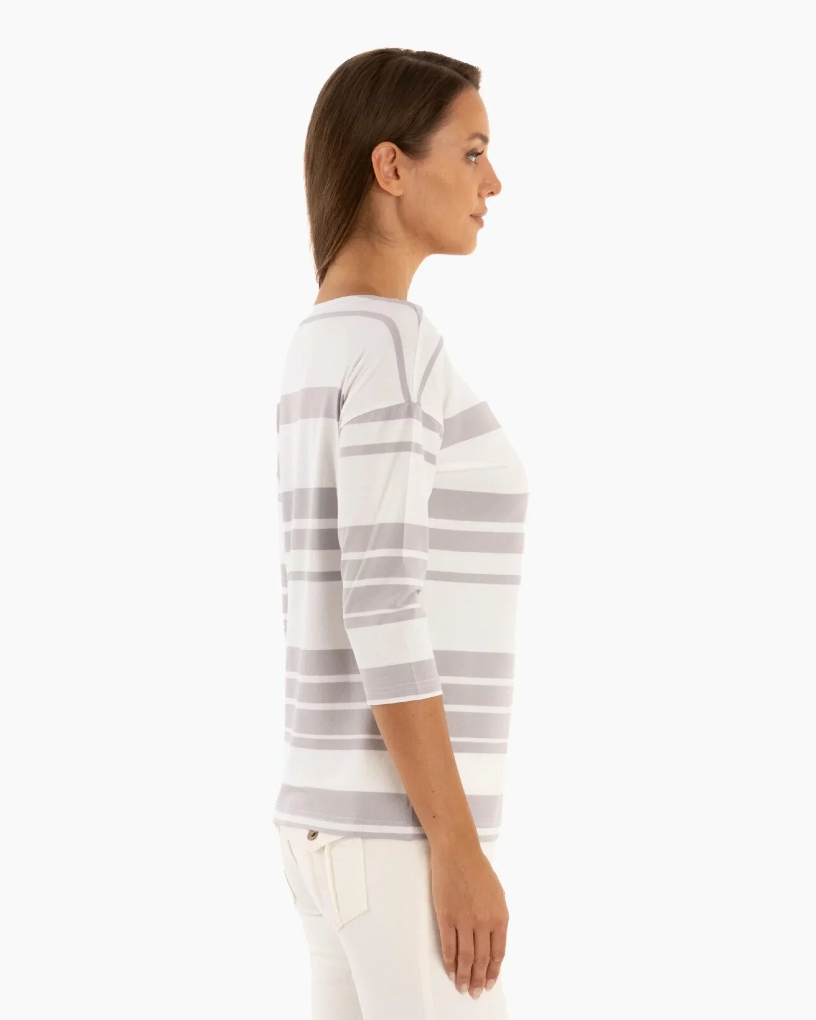 Bluza dungi alb cu gri deschis