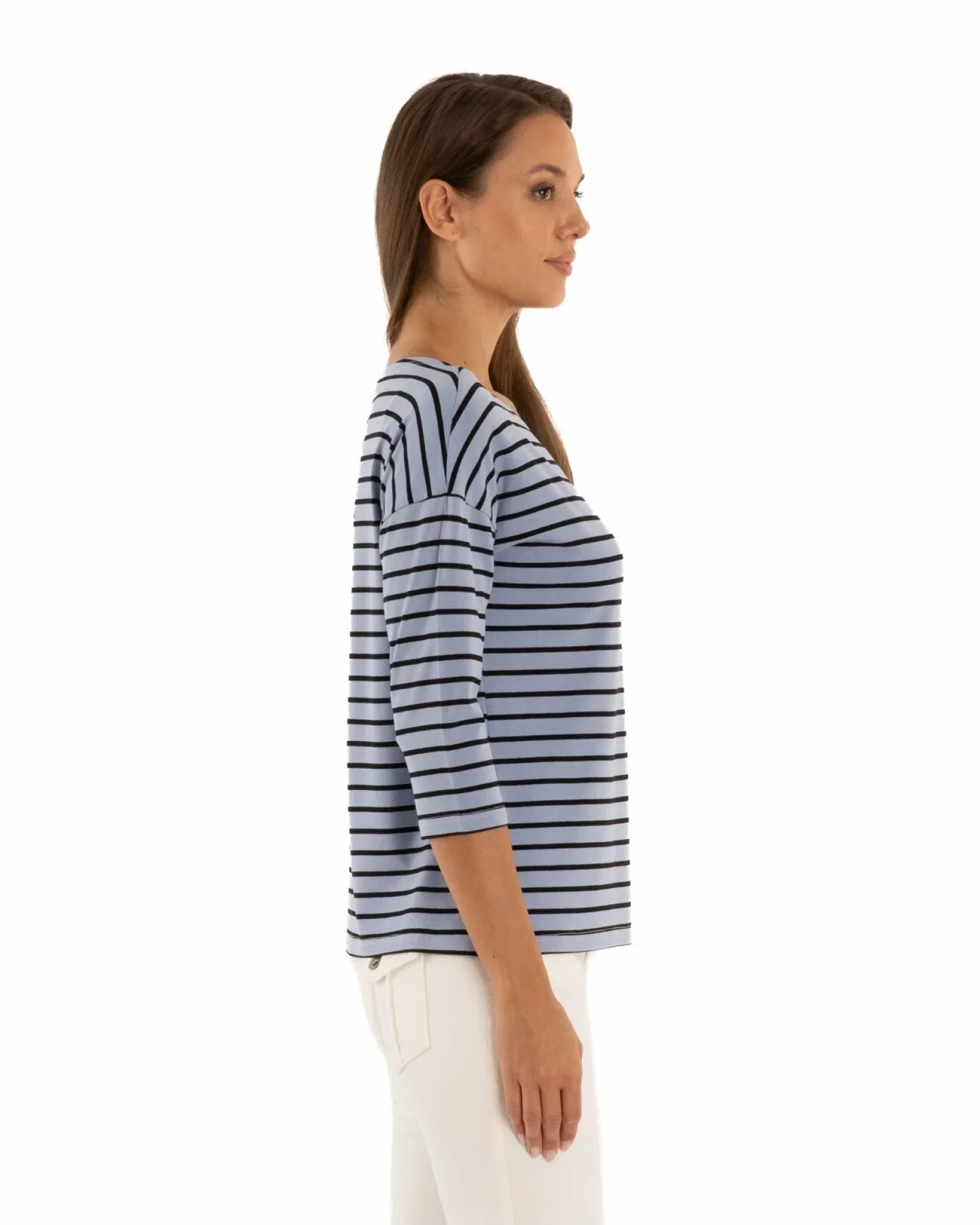 Bluza dungi albastru azur cu bleumarin