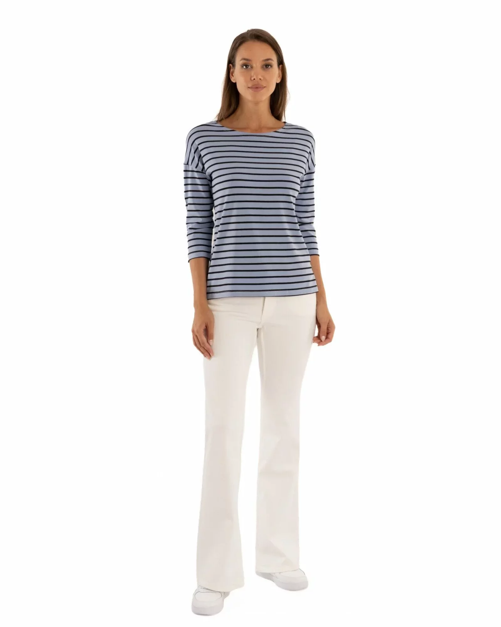 Bluza dungi albastru azur cu bleumarin