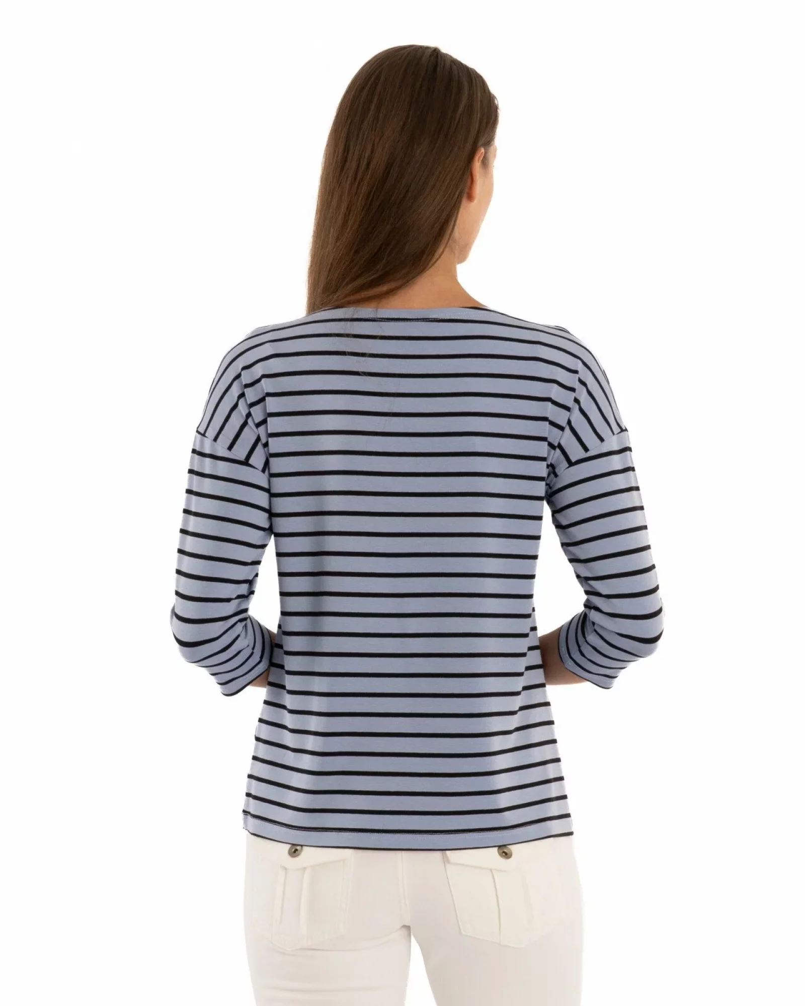 Bluza dungi albastru azur cu bleumarin
