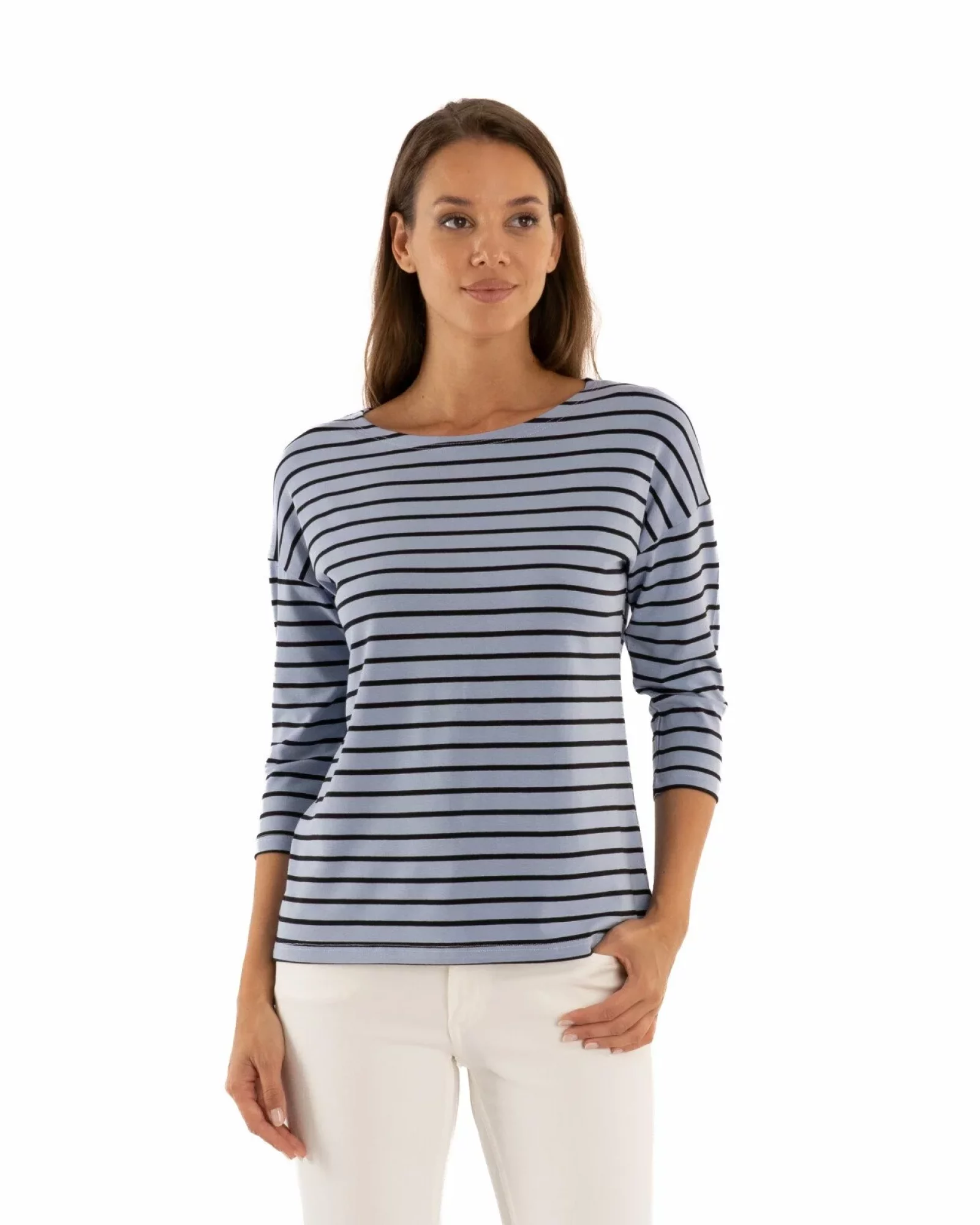 Bluza dungi albastru azur cu bleumarin