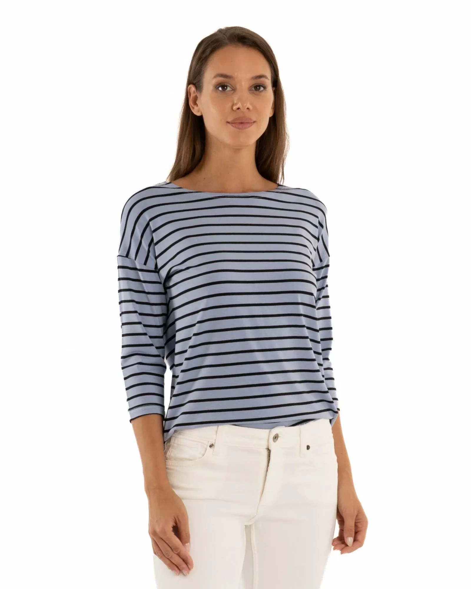 Bluza dungi albastru azur cu bleumarin