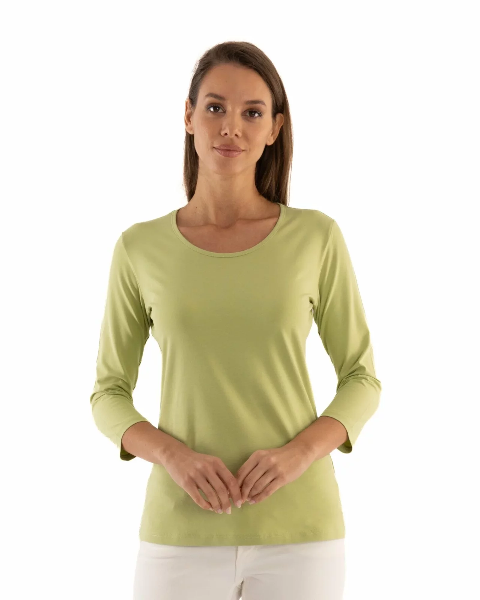 Bluza damă bumbac verde mar mânecă 3/4