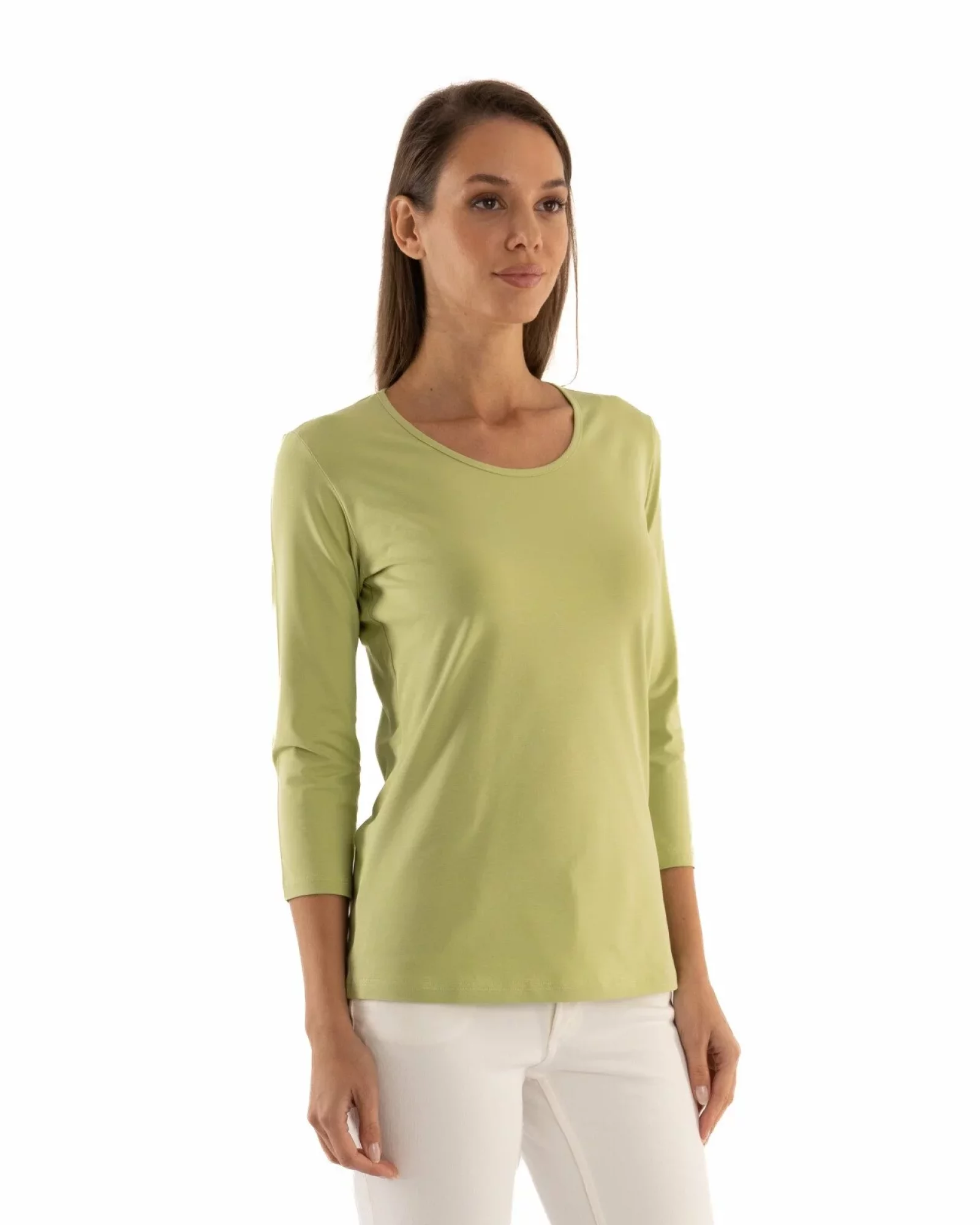 Bluza damă bumbac verde mar mânecă 3/4