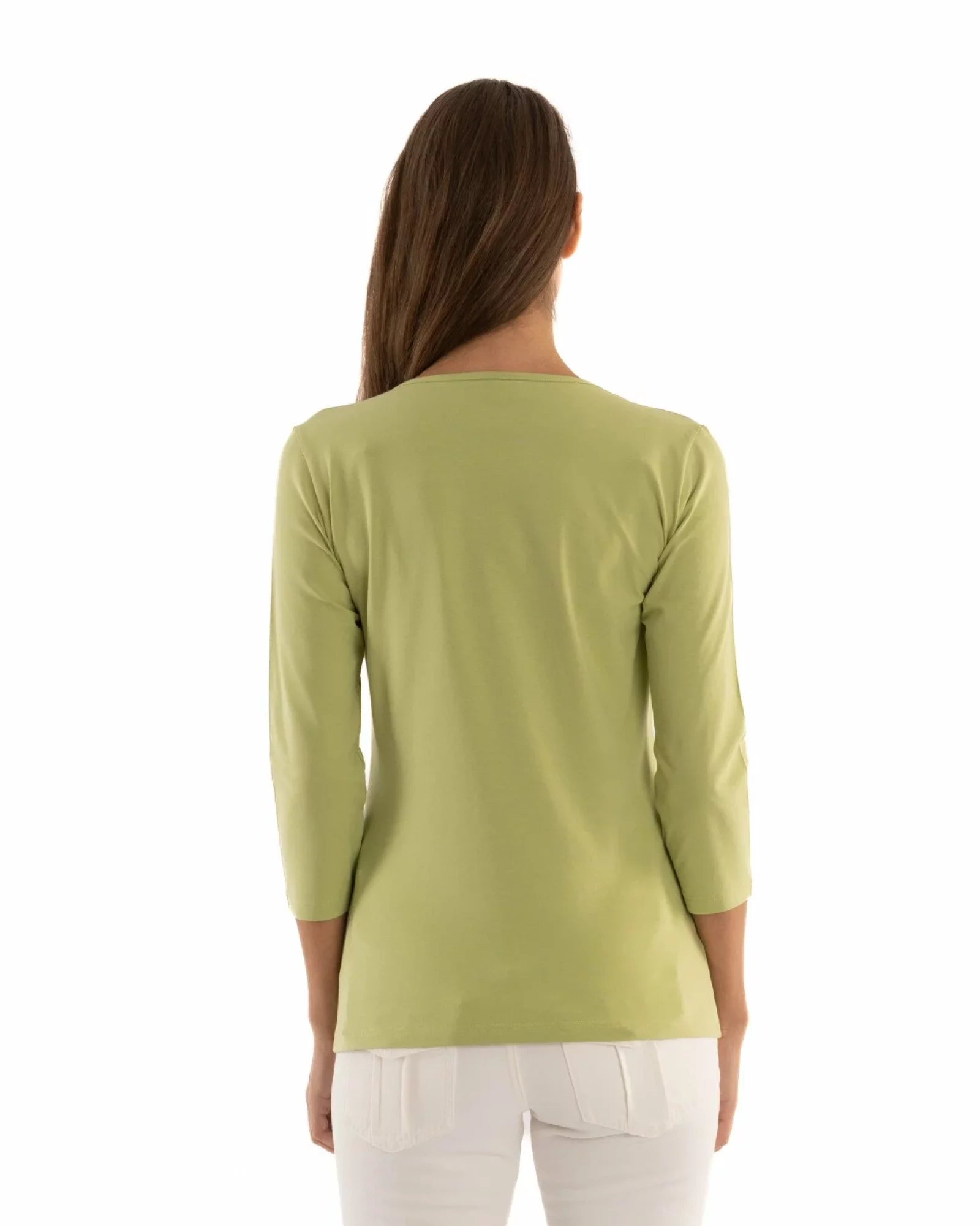 Bluza damă bumbac verde mar mânecă 3/4