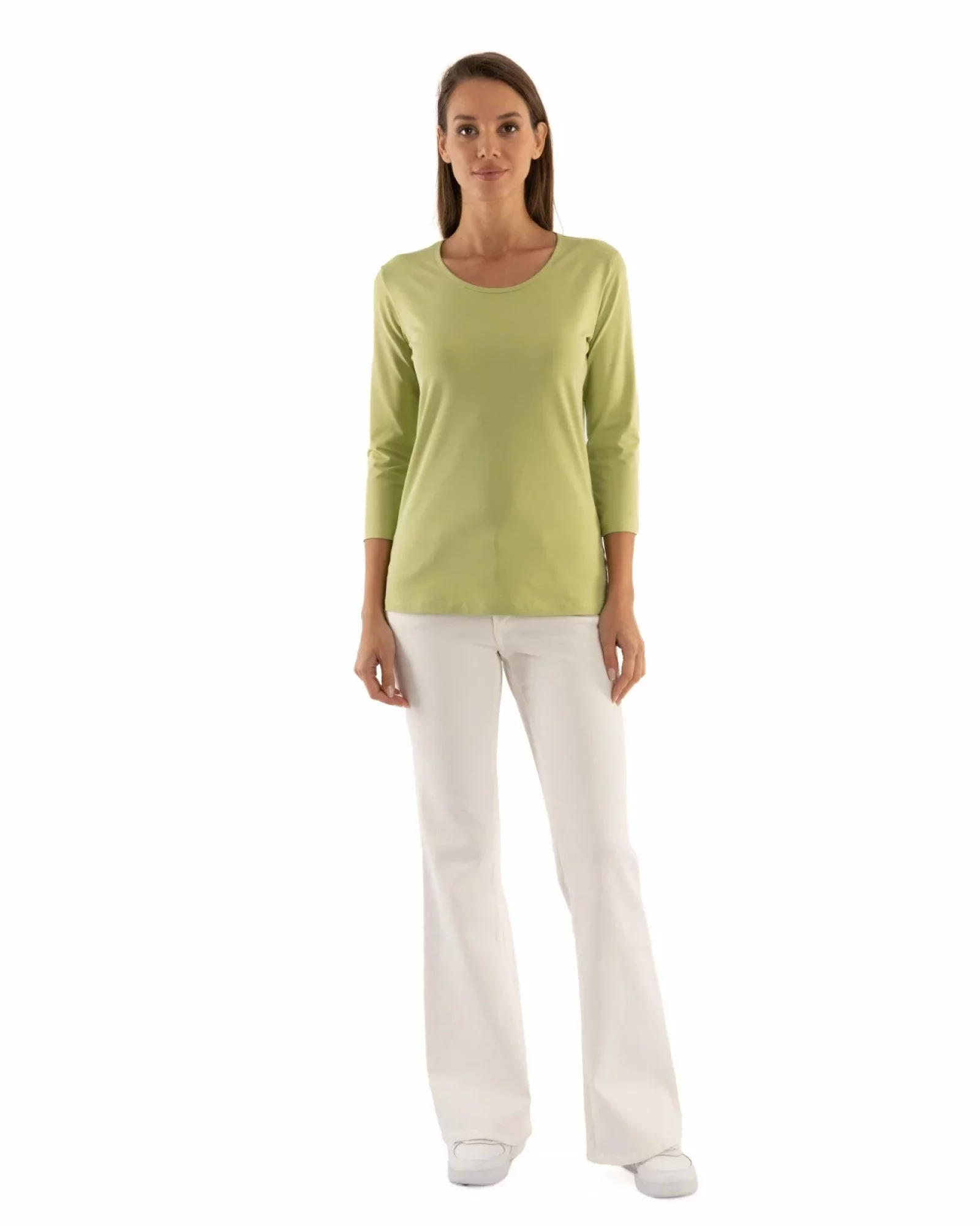 Bluza damă bumbac verde mar mânecă 3/4