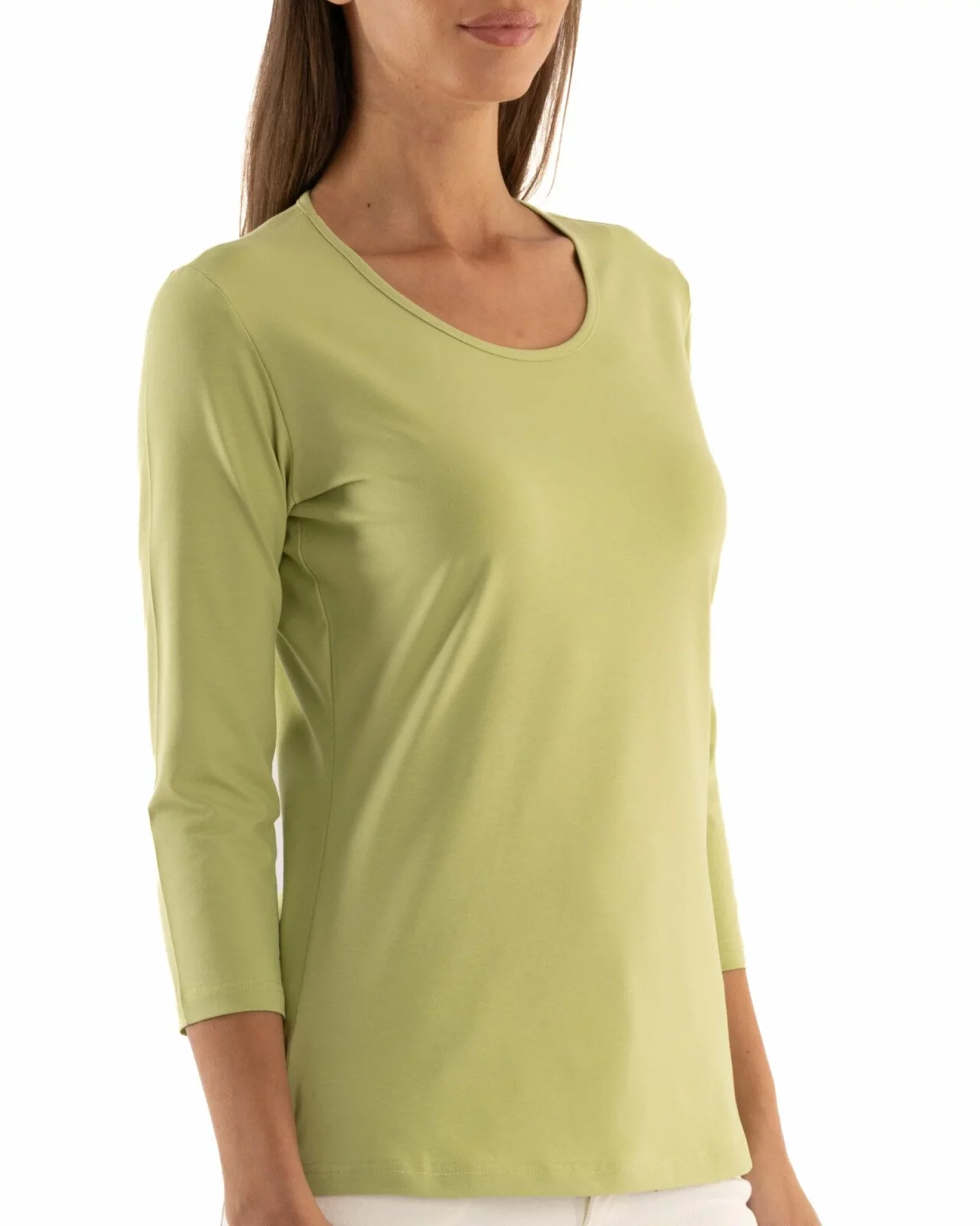 Bluza damă bumbac verde mar mânecă 3/4