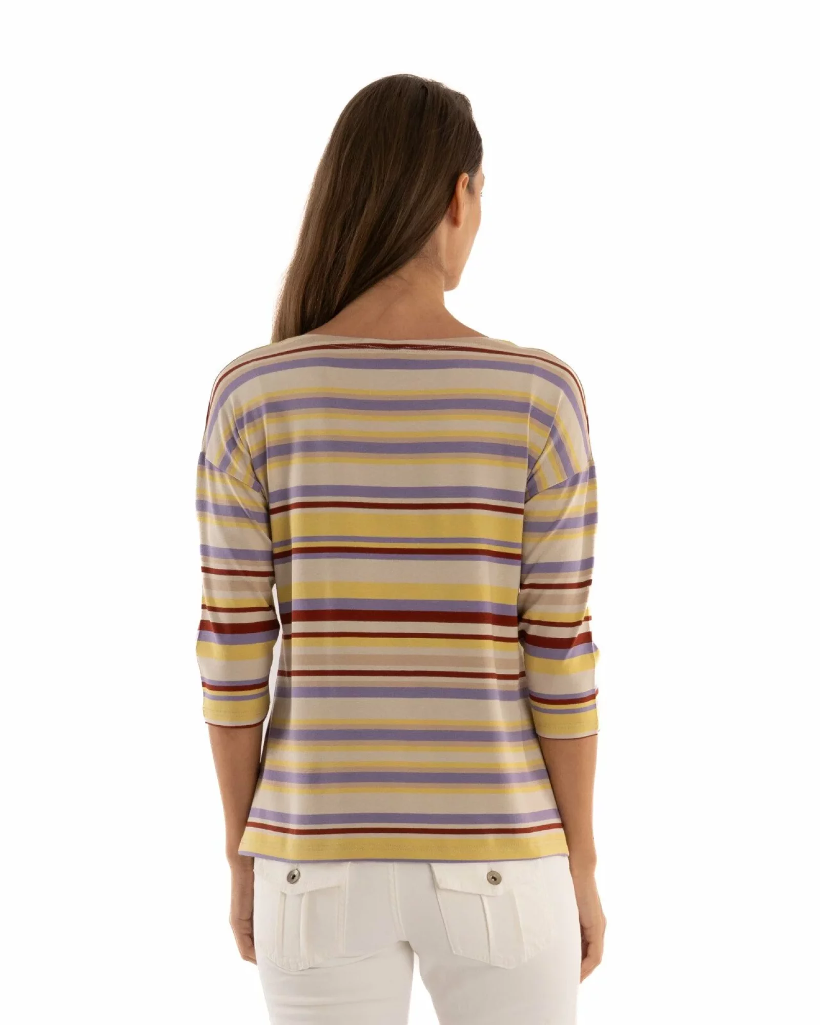 Bluza dungi bej cu mov