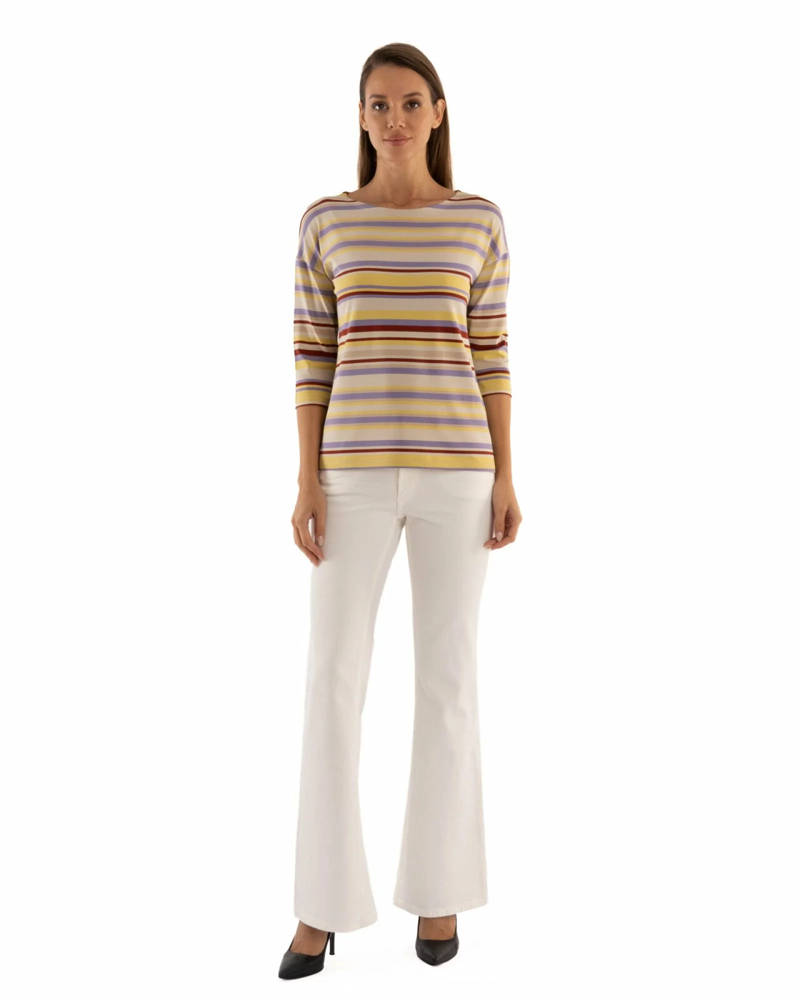 Bluza dungi bej cu mov