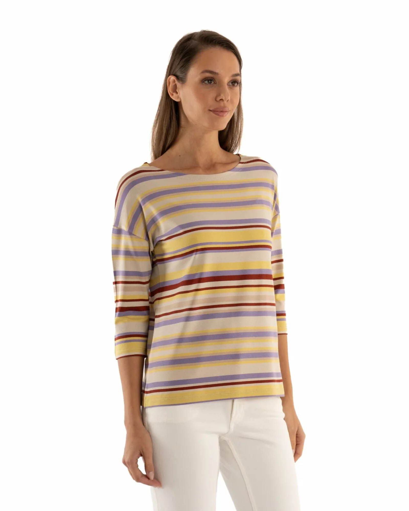Bluza dungi bej cu mov