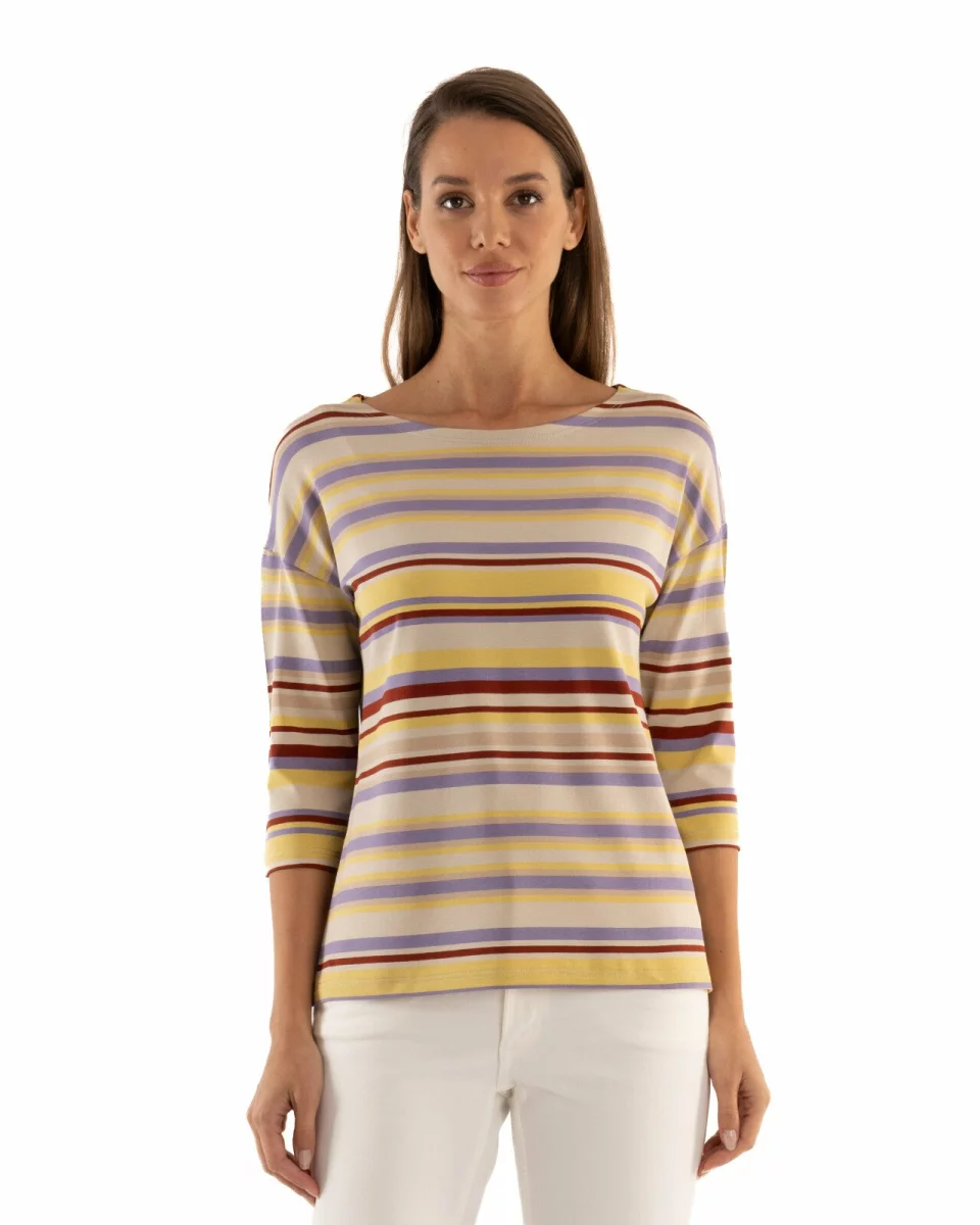Bluza dungi bej cu mov