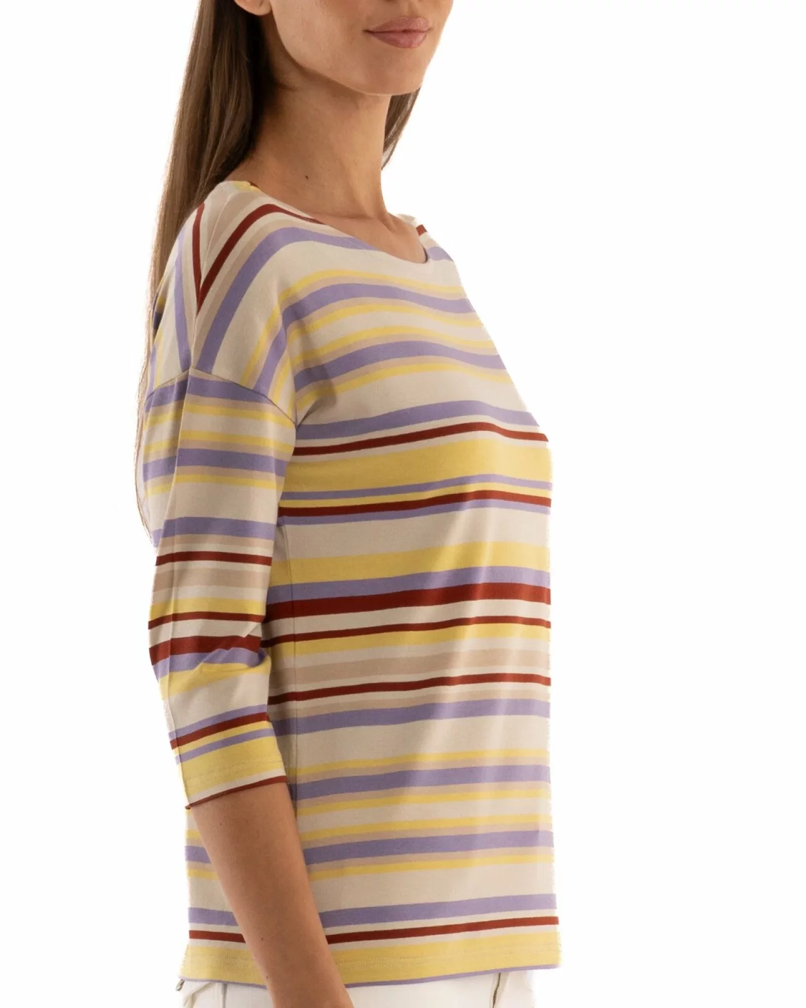 Bluza dungi bej cu mov