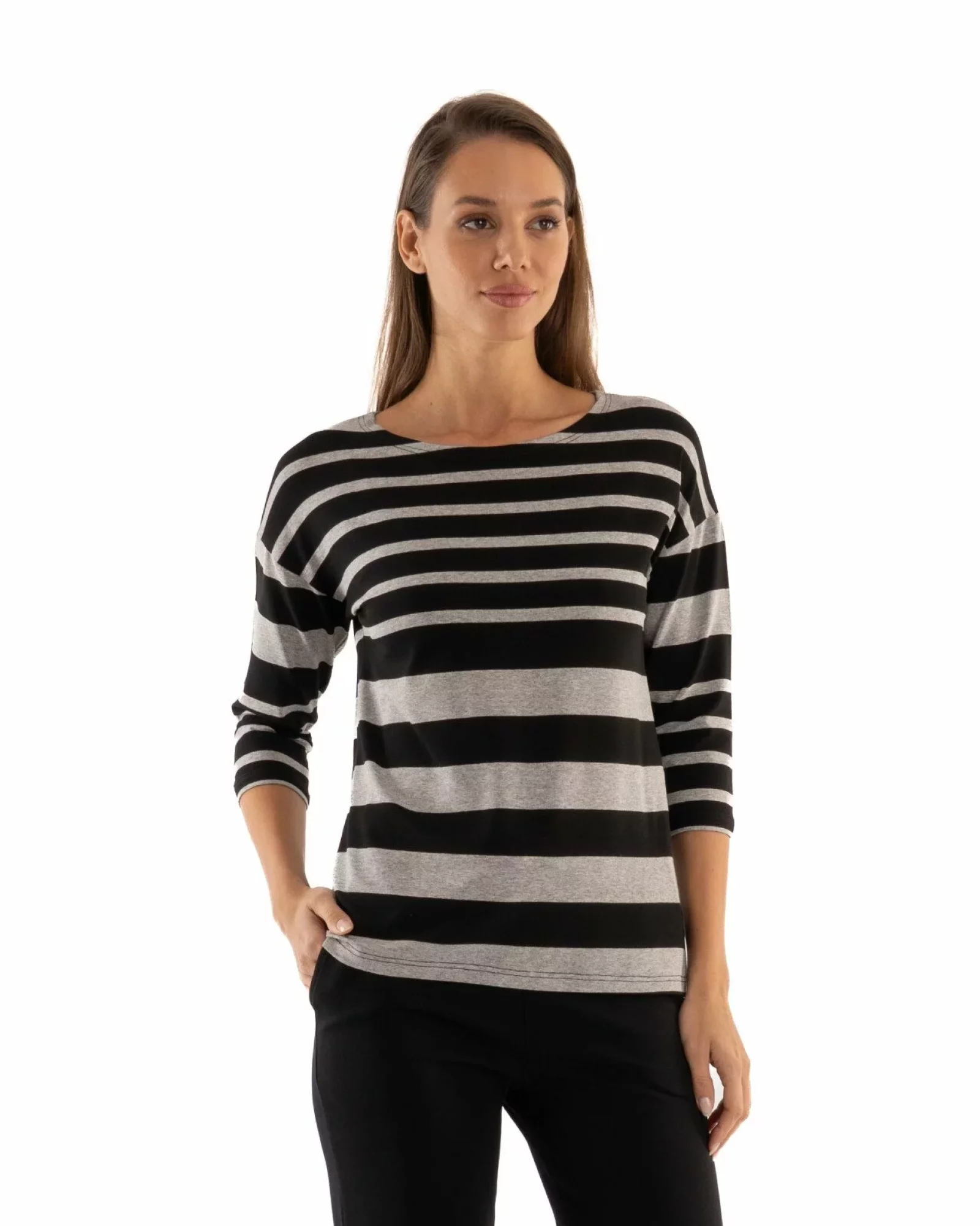 Bluza dungi gri melanj cu negru