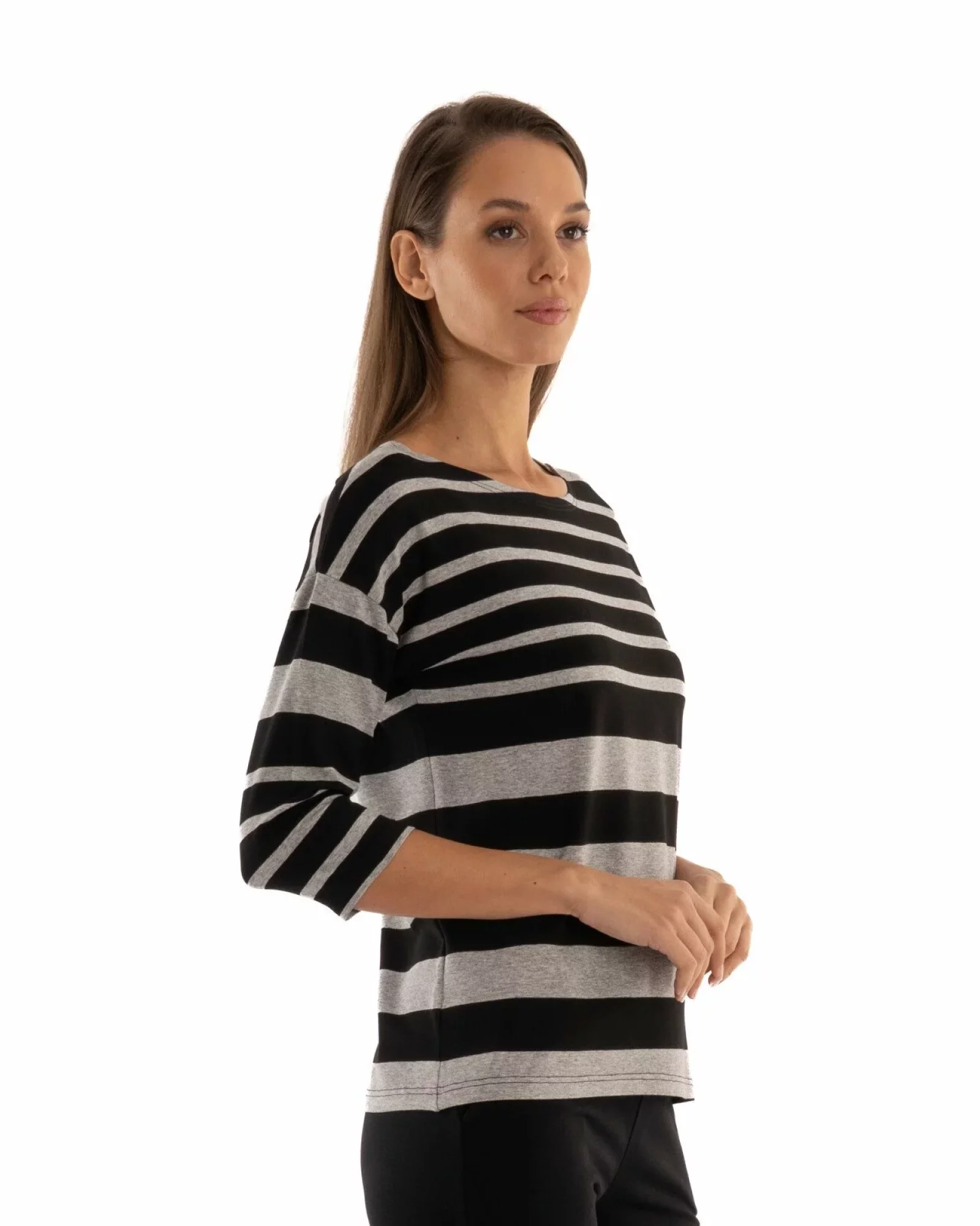 Bluza dungi gri melanj cu negru