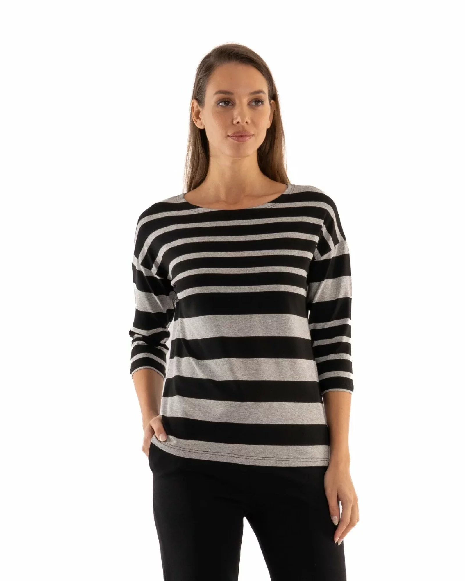 Bluza dungi gri melanj cu negru
