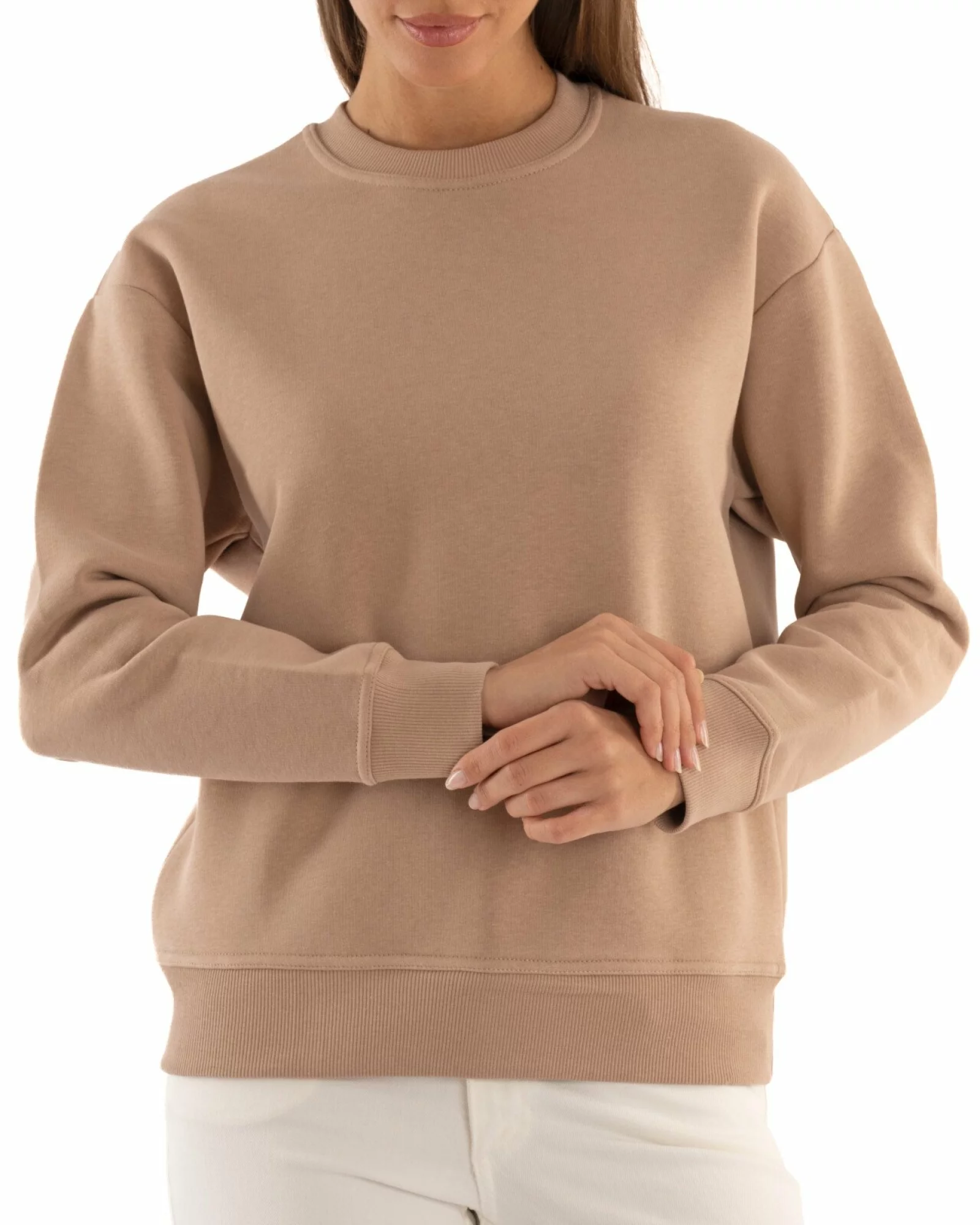 Hanorac oversize dama bej, gros, pufos și calduros