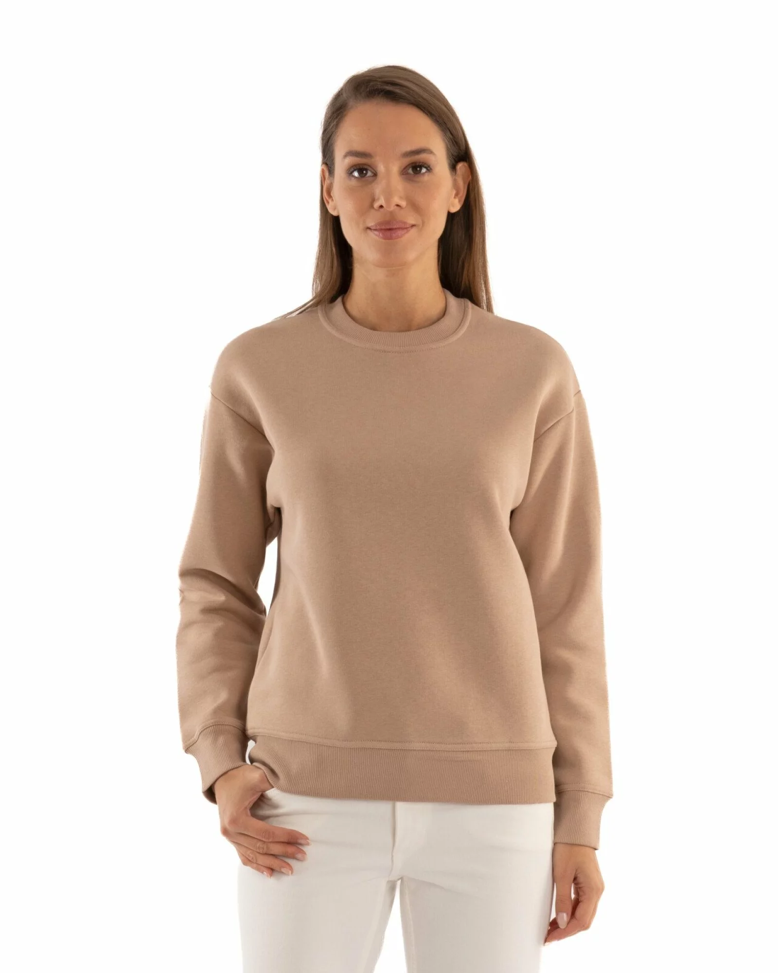 Hanorac oversize dama bej, gros, pufos și calduros