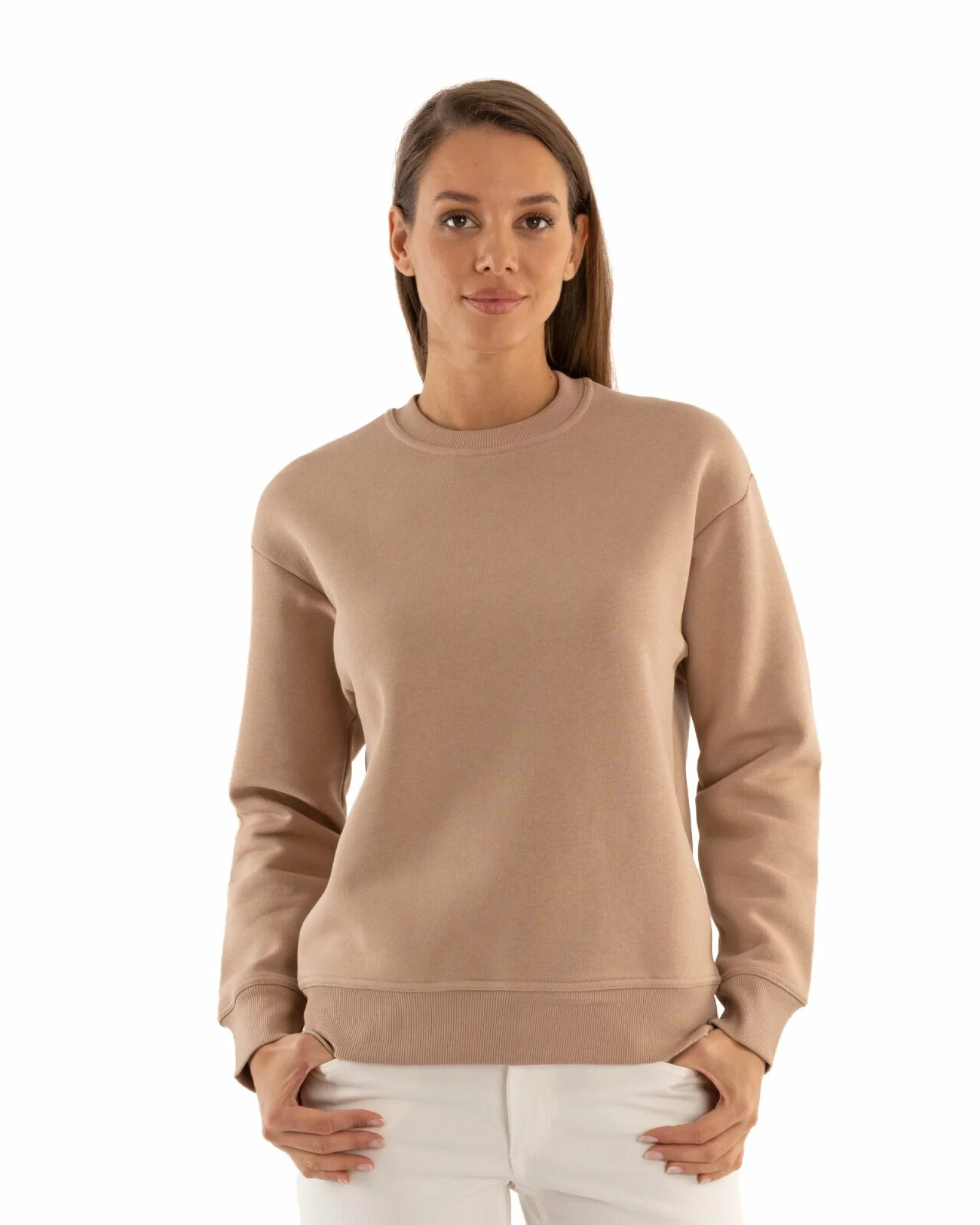 Hanorac oversize dama bej, gros, pufos și calduros