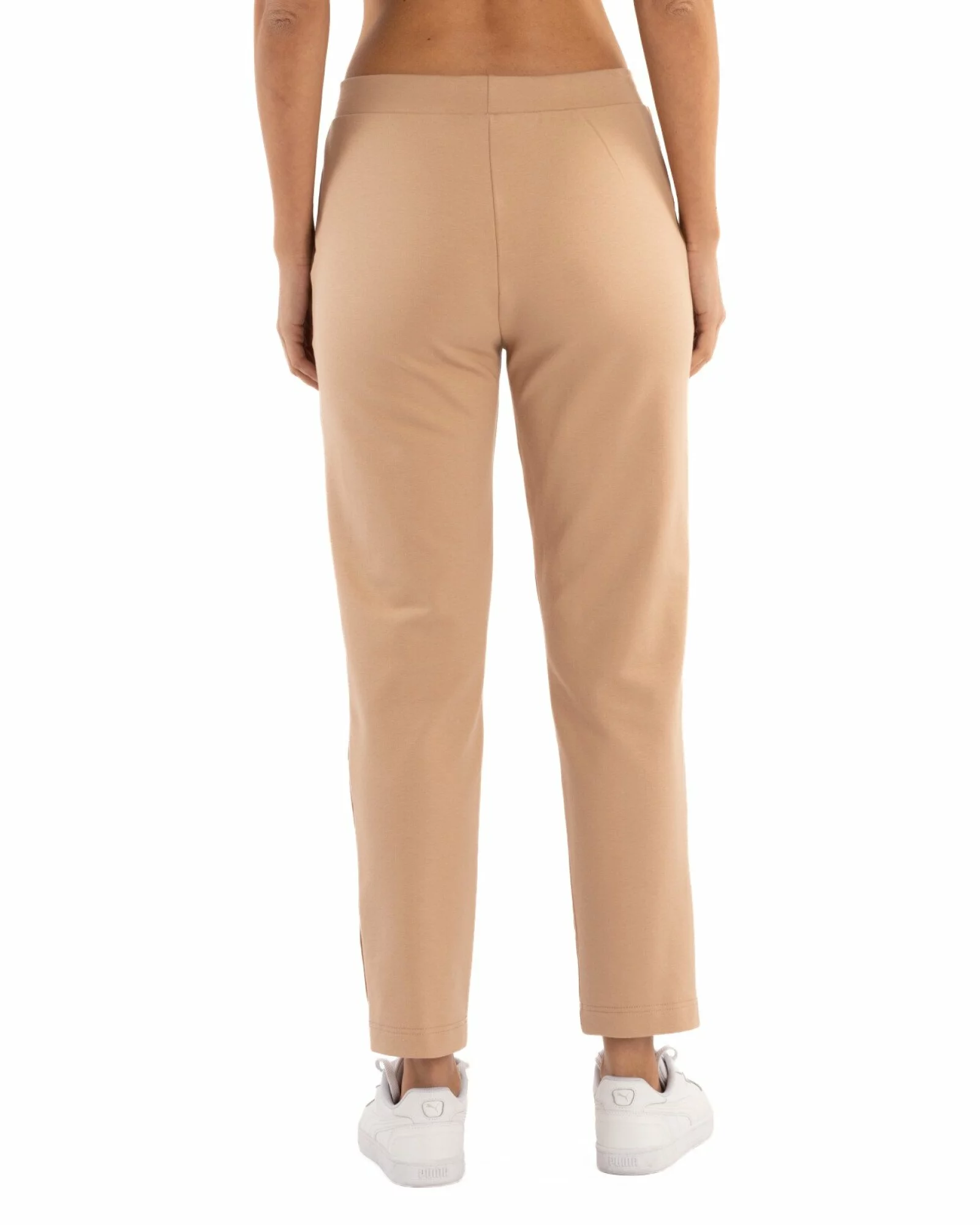 Pantaloni conici dama bej cu slit și nasturi P.2254