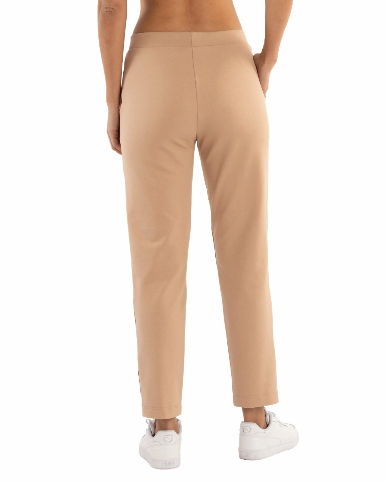 Pantaloni conici dama bej cu slit și nasturi P.2254