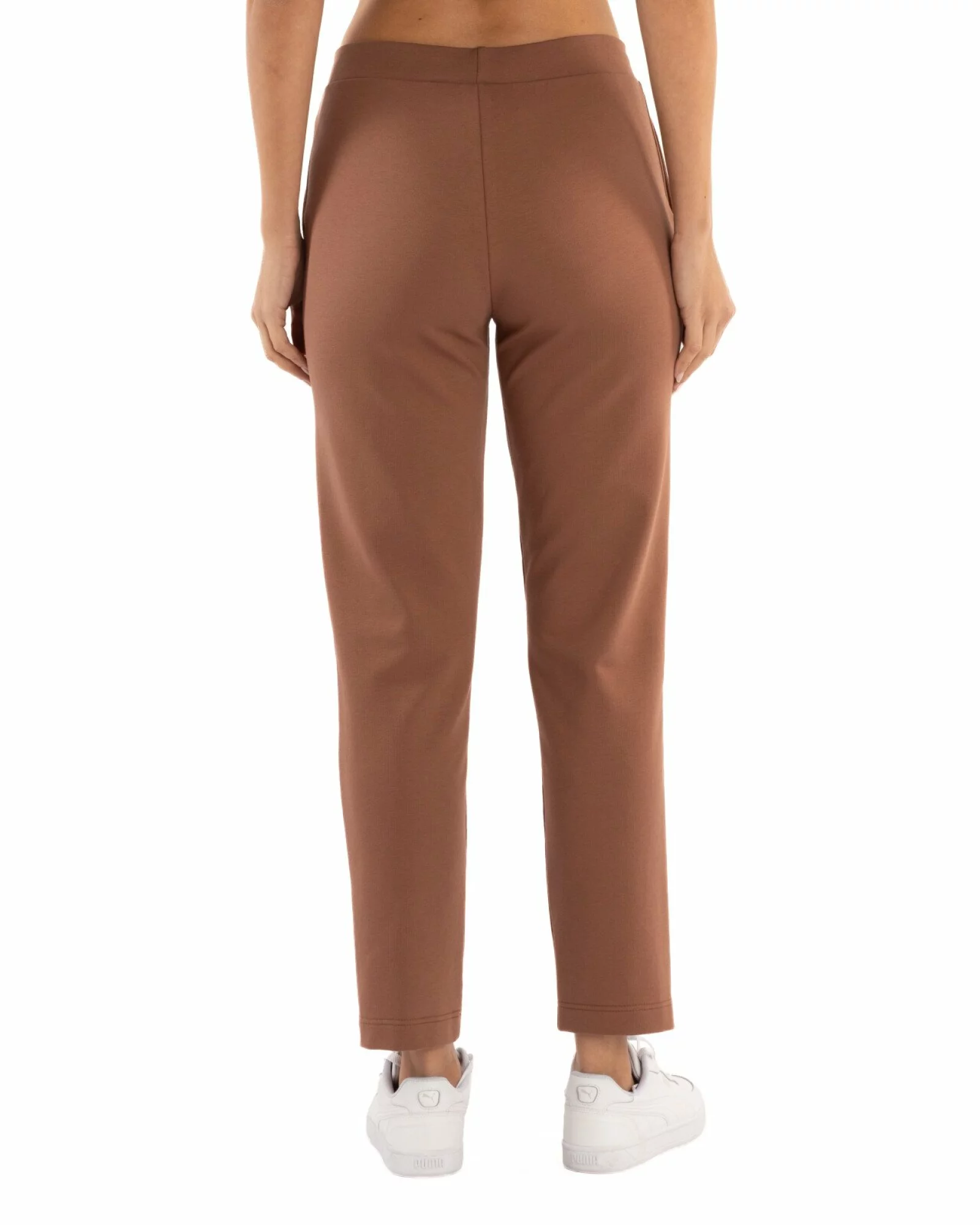 Pantaloni conici dama maro deschis cu slit și nasturi P.2254