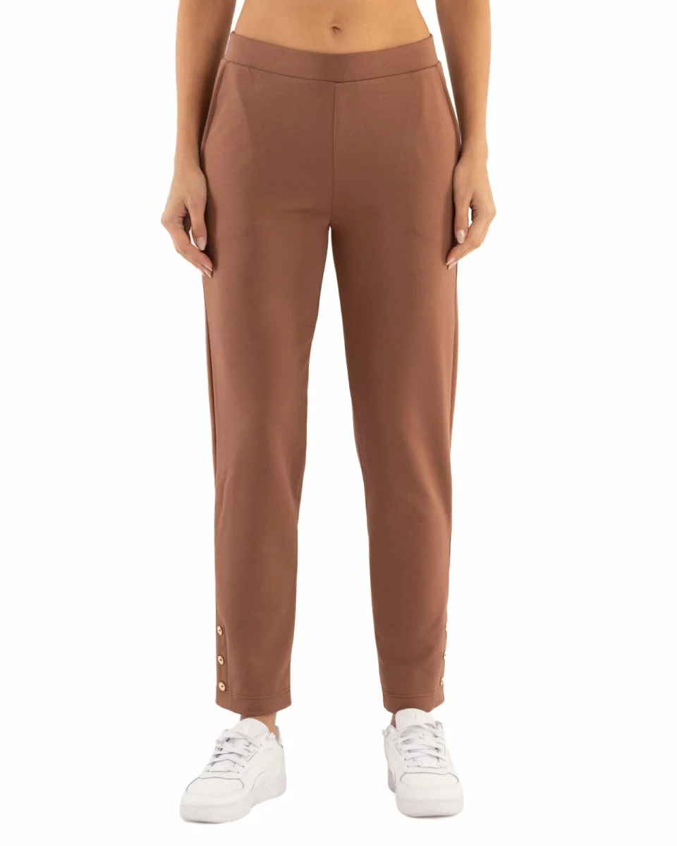 Pantaloni conici dama maro deschis cu slit și nasturi P.2254