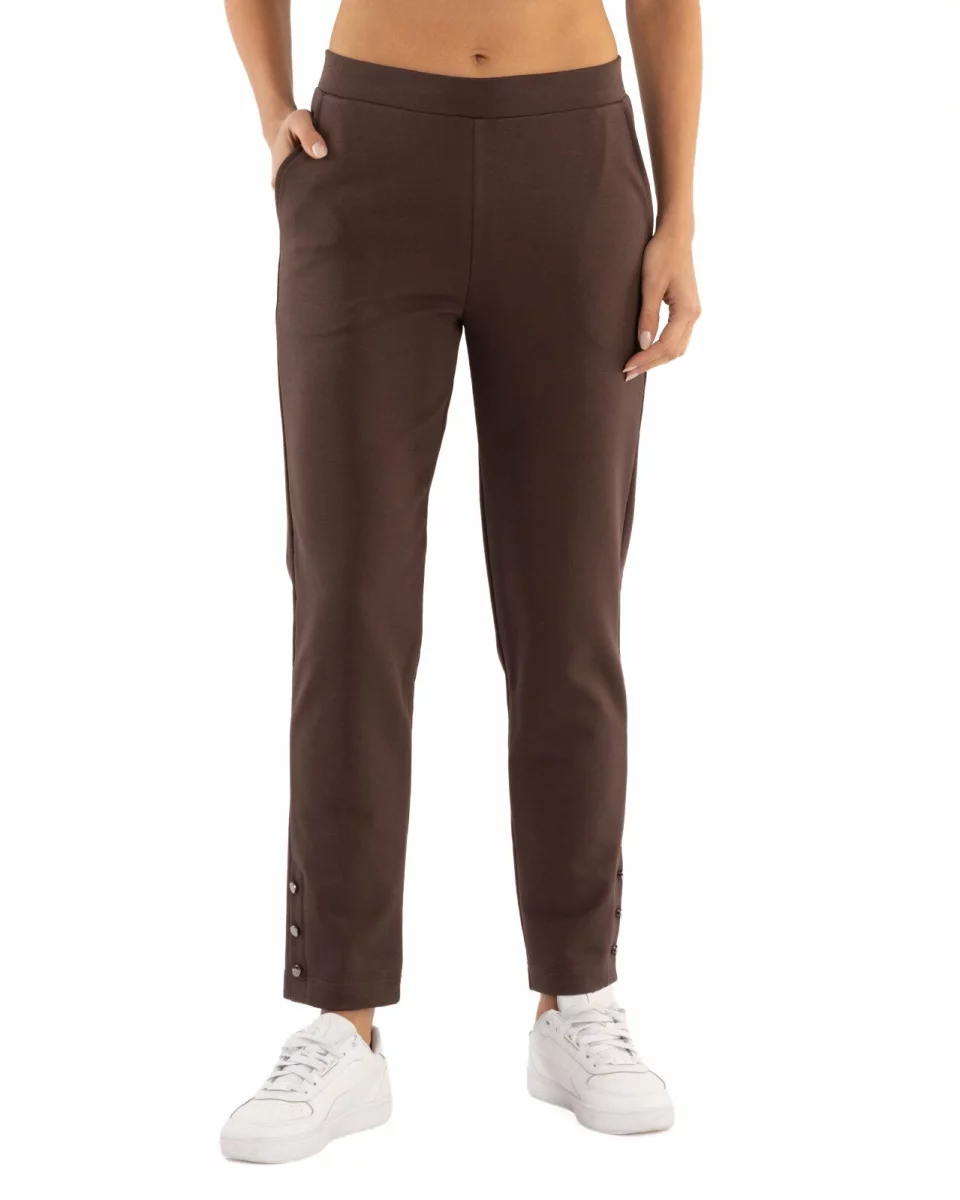 Pantaloni conici dama maro inchis cu slit și nasturi P.2254