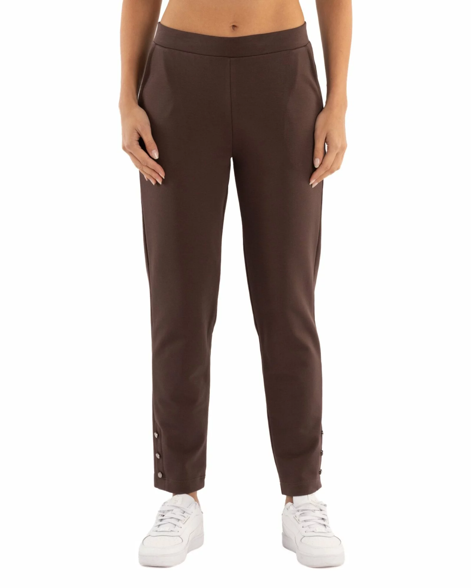 Pantaloni conici dama maro inchis cu slit și nasturi P.2254