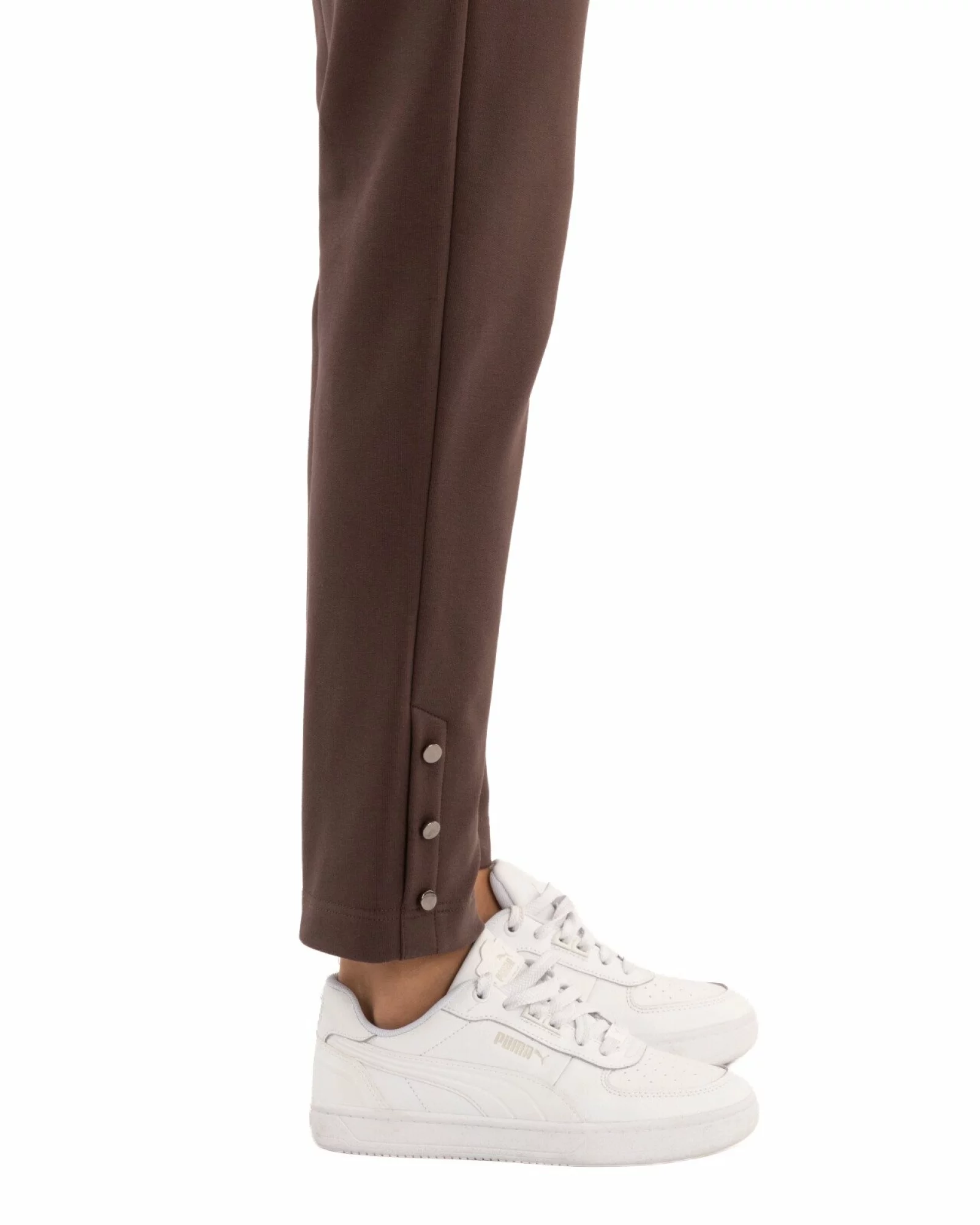 Pantaloni conici dama maro inchis cu slit și nasturi P.2254