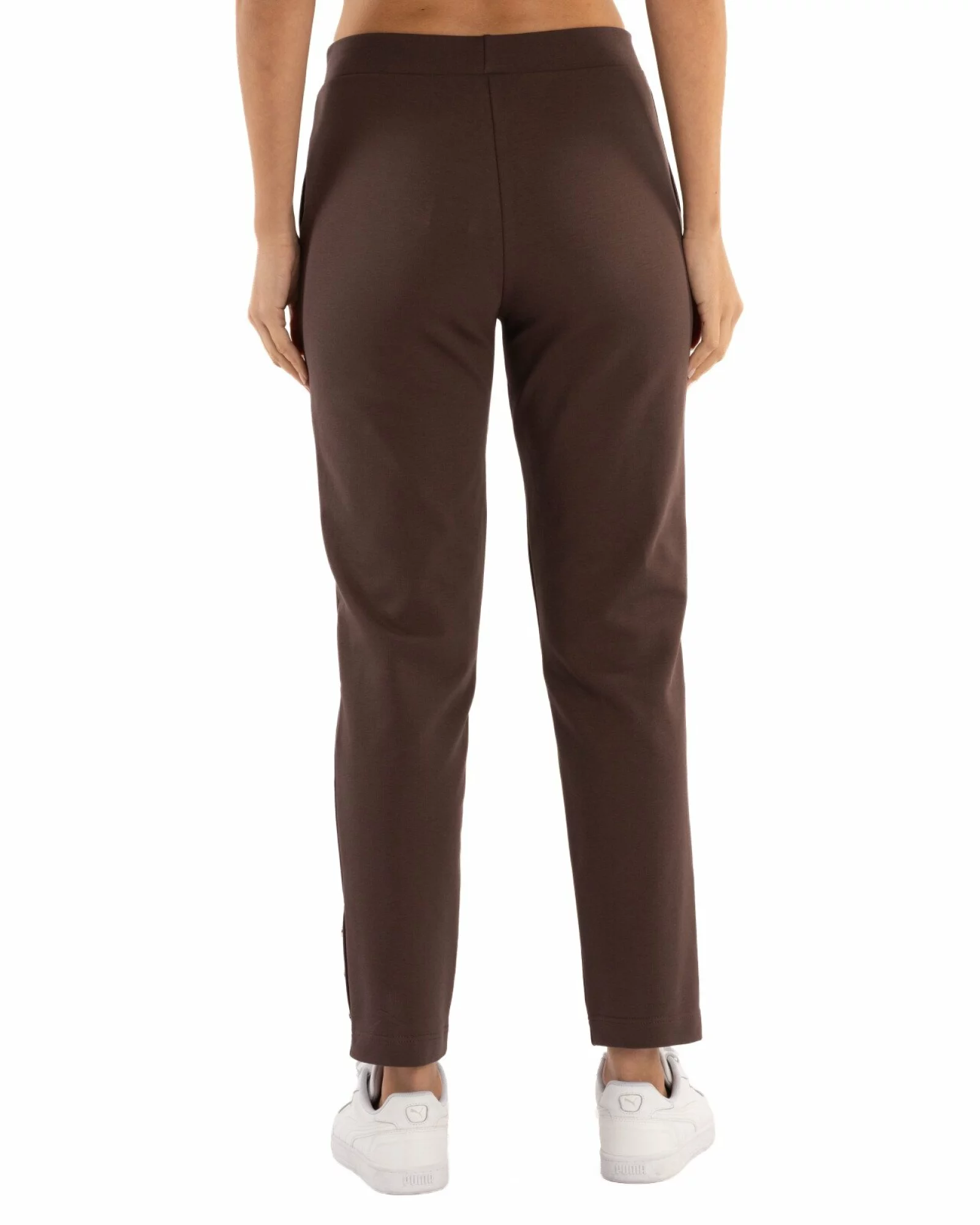 Pantaloni conici dama maro inchis cu slit și nasturi P.2254