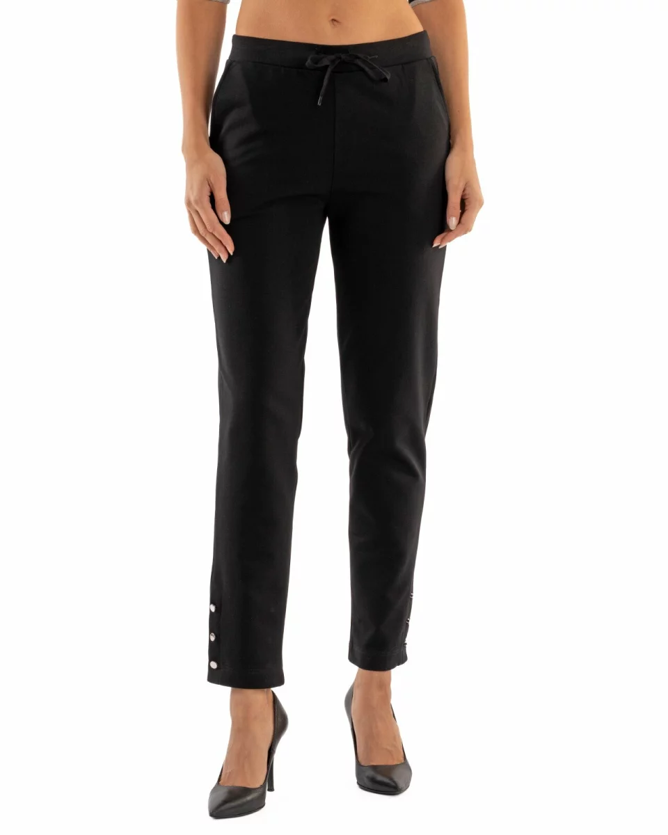 Pantaloni conici dama negri cu slit și nasturi P.2254